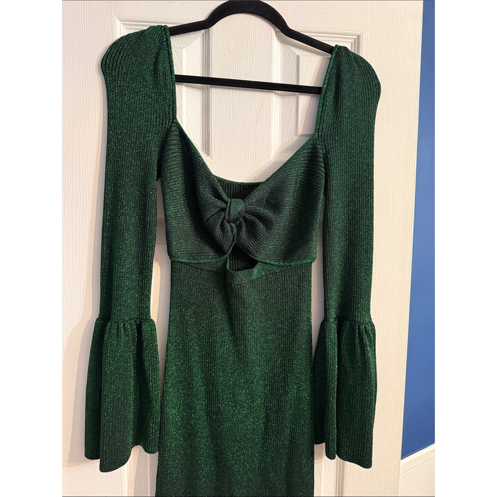 Self-Portrait Green Knit Ribbed Midi Dress - S 🌟