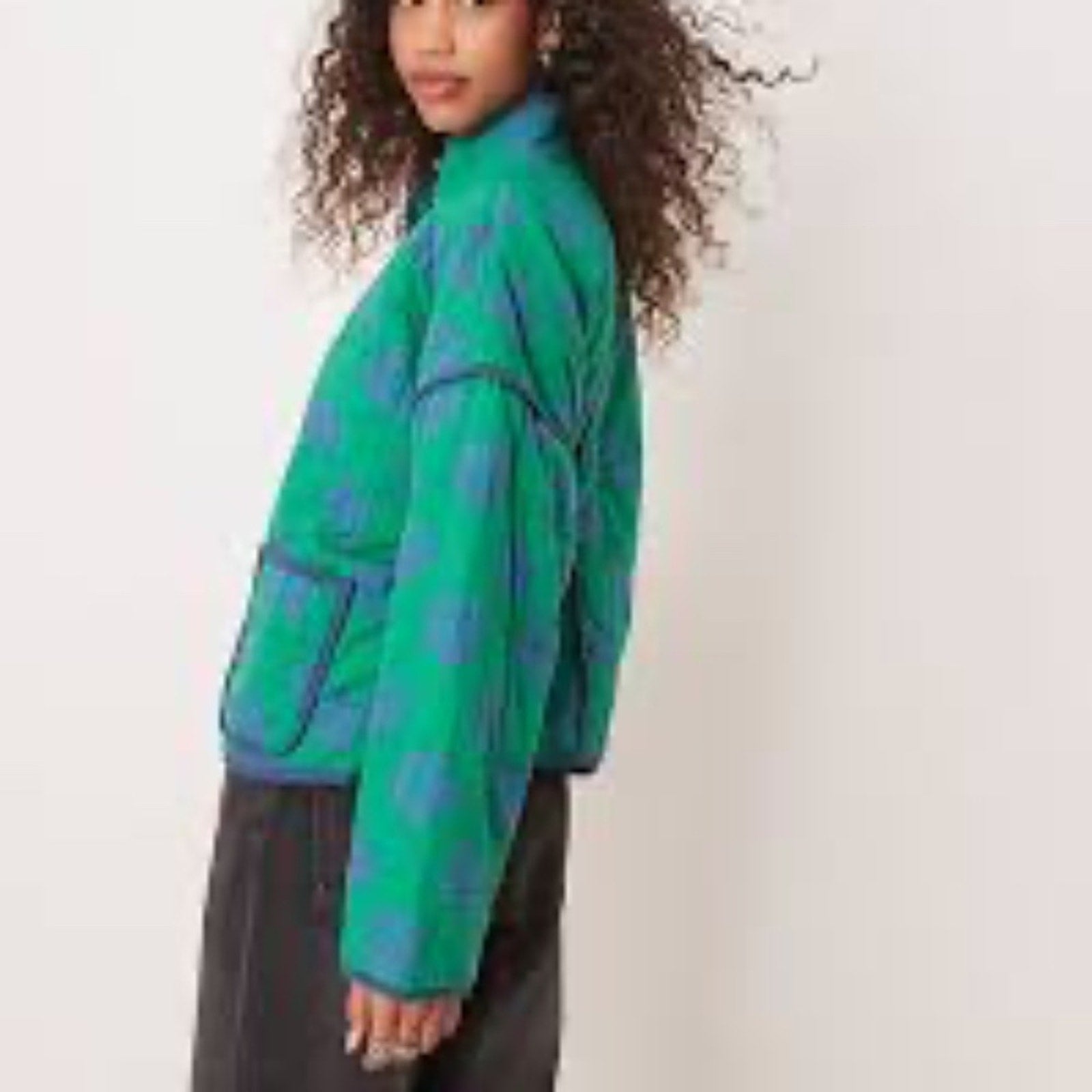 NEW Free People Women's Green Chloe Floral-Print Quilted Cotton Jacket - size XS