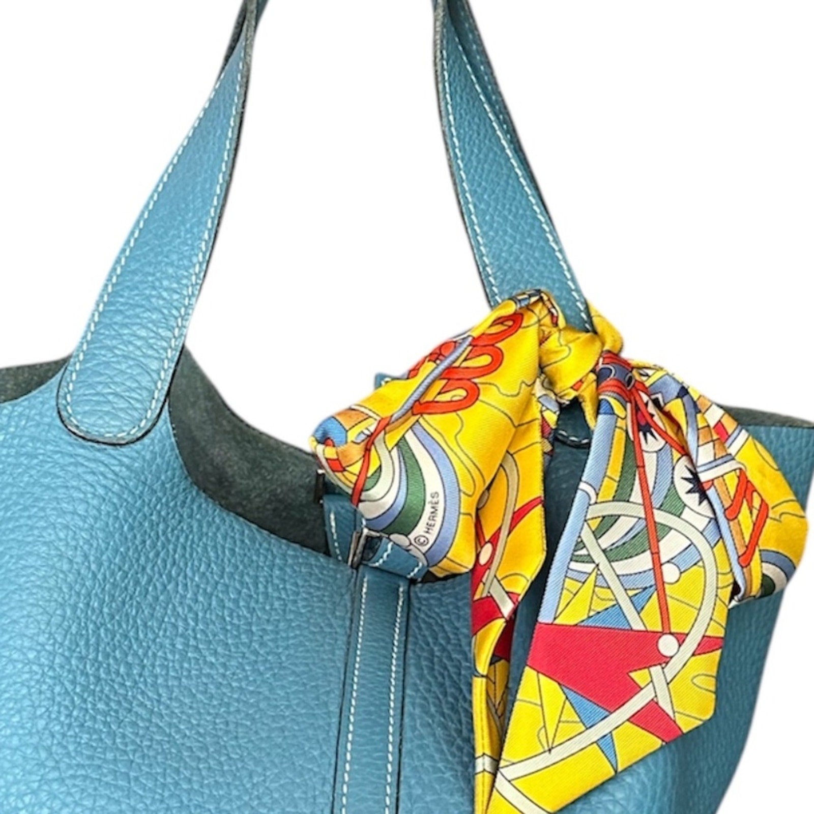 Hermes Taurillon Clemence Picotin 22 Blue Leather Bag + Hermès Odyssey Twilly