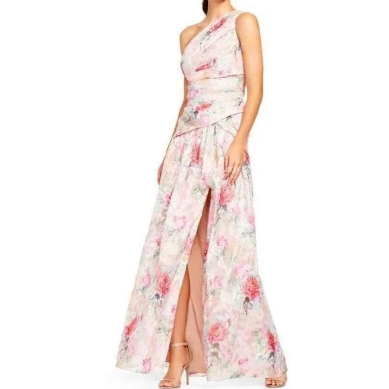 Aidan Mattox One-Shoulder Rose‎ Jacquard Front Slit -size 6