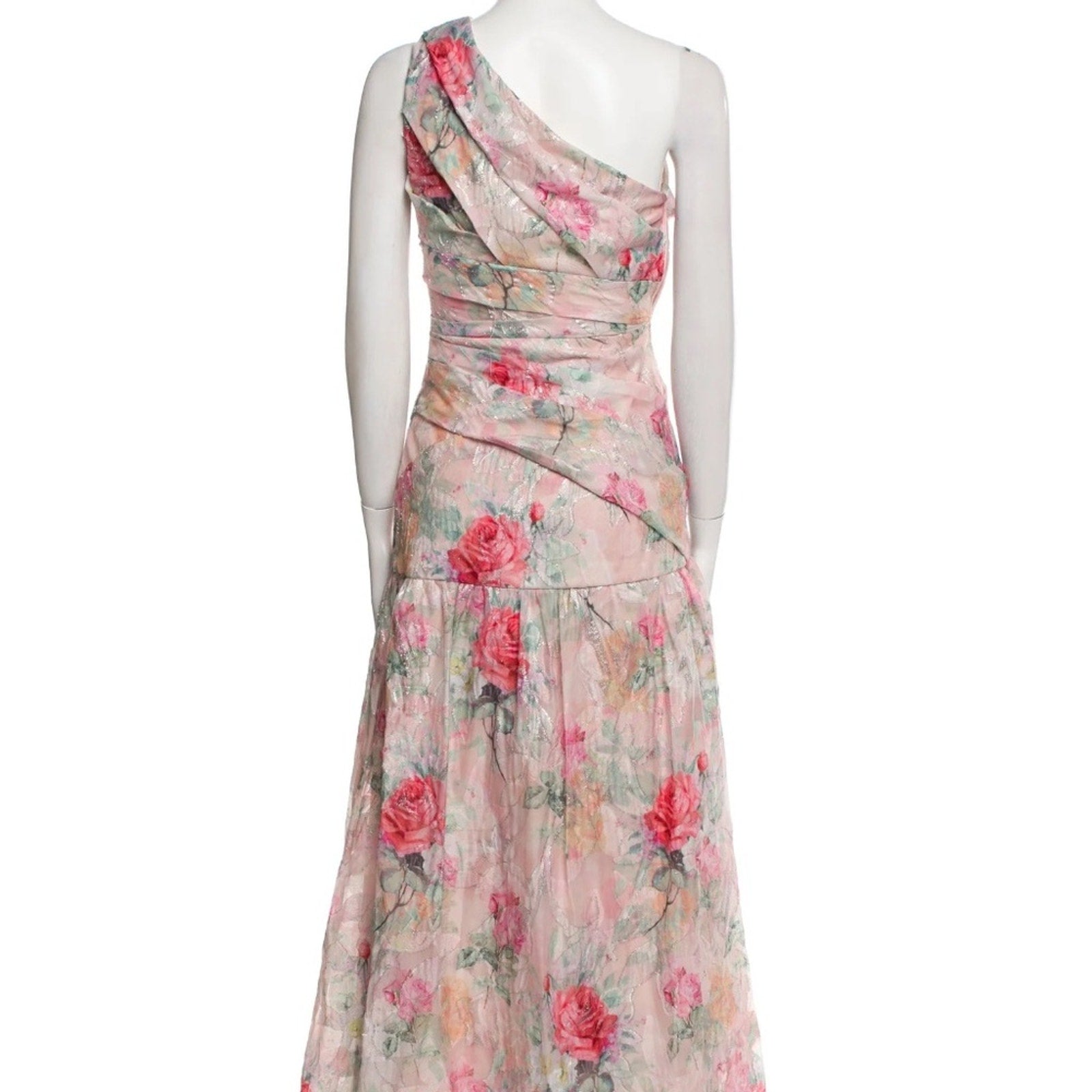 Aidan Mattox One-Shoulder Rose‎ Jacquard Front Slit -size 6