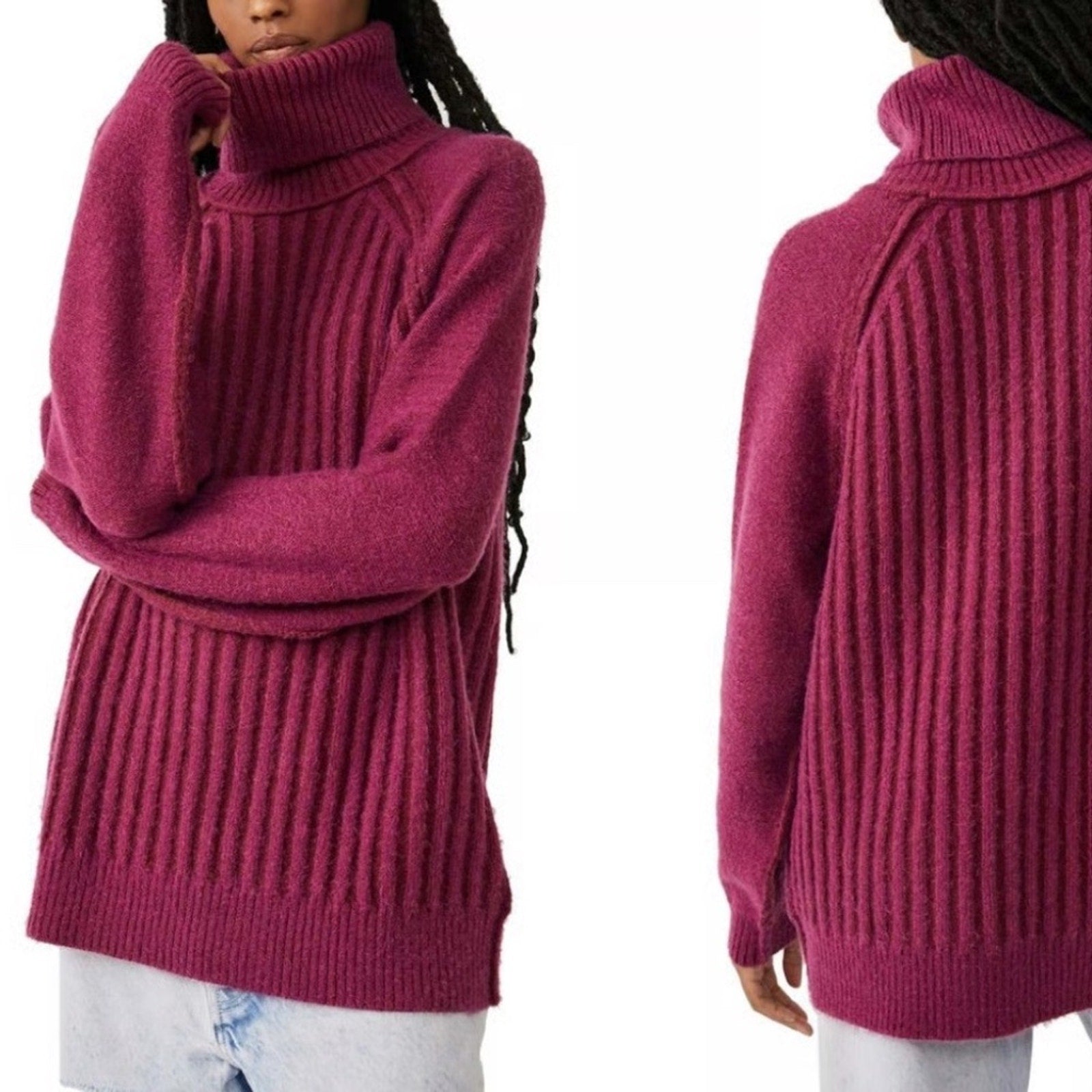 NWT Free People Big City Turtleneck Sweater Mulberry - size M