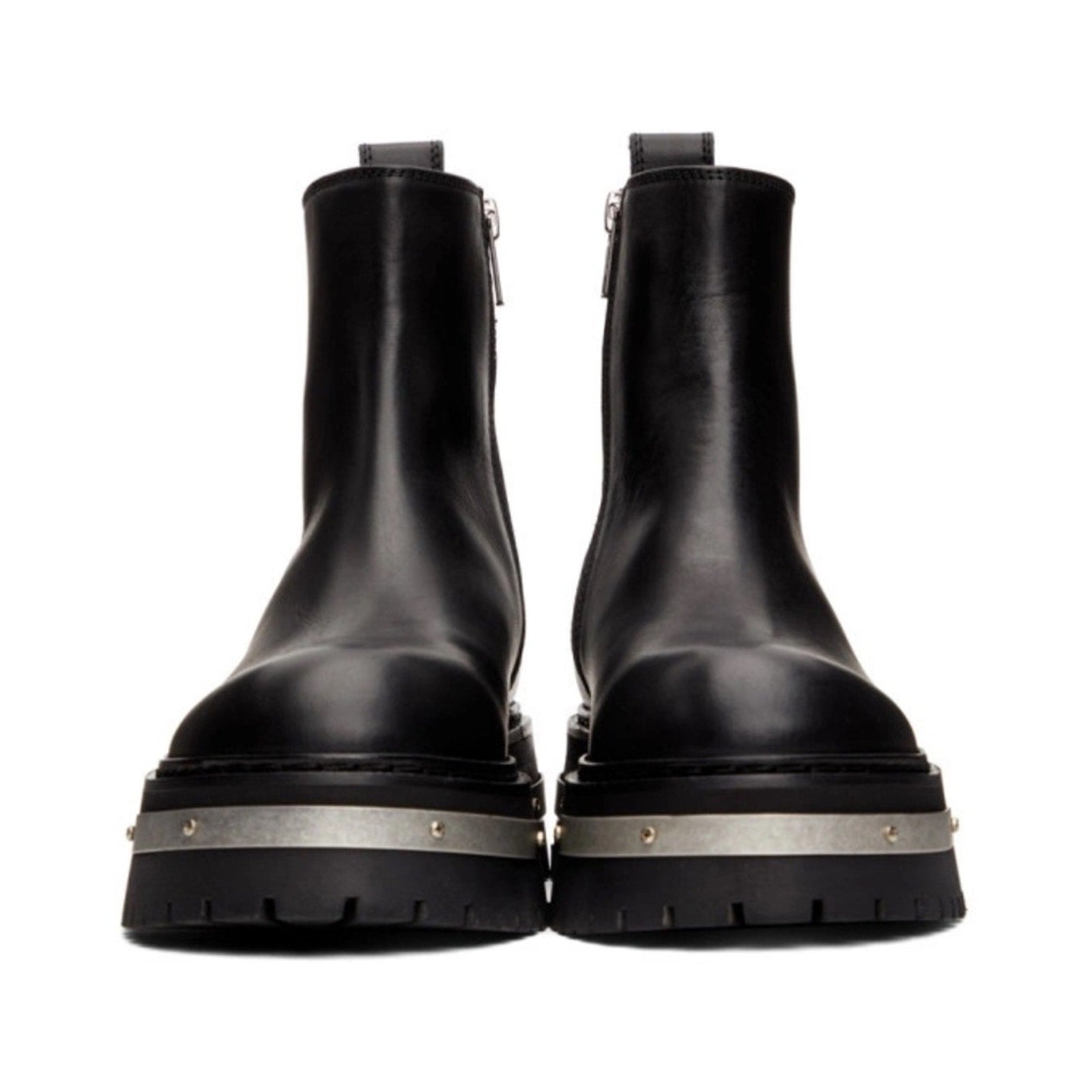 ANN DEMEULEMEESTER  WOMENS METAL DETAILED PLATFORM ANKLE ZIP BOOTS - TUCSON NERO