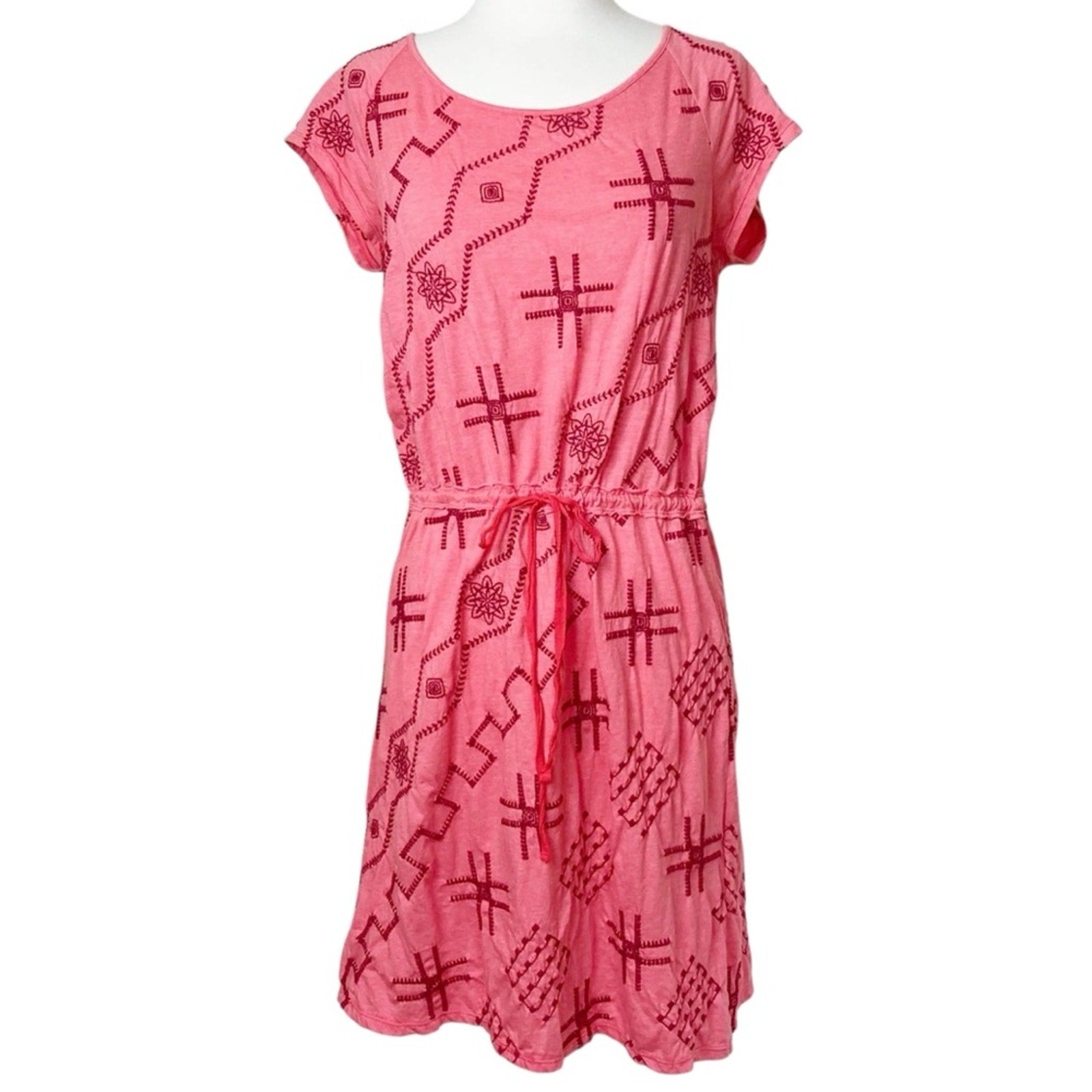 Johnny Was dark coral pink geometric embroidered dress - size large