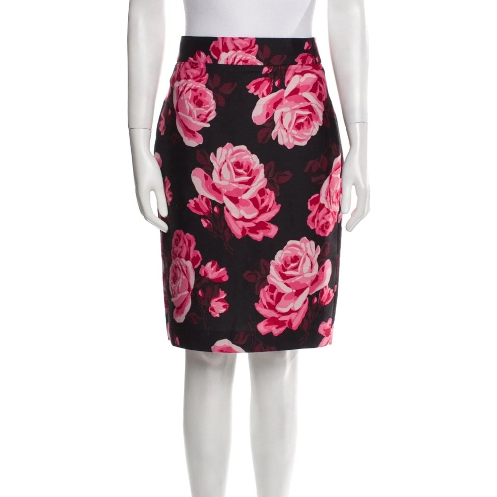 Kate Spade Black Pink Rose Floral Knee Length Pencil Skirt - size 0