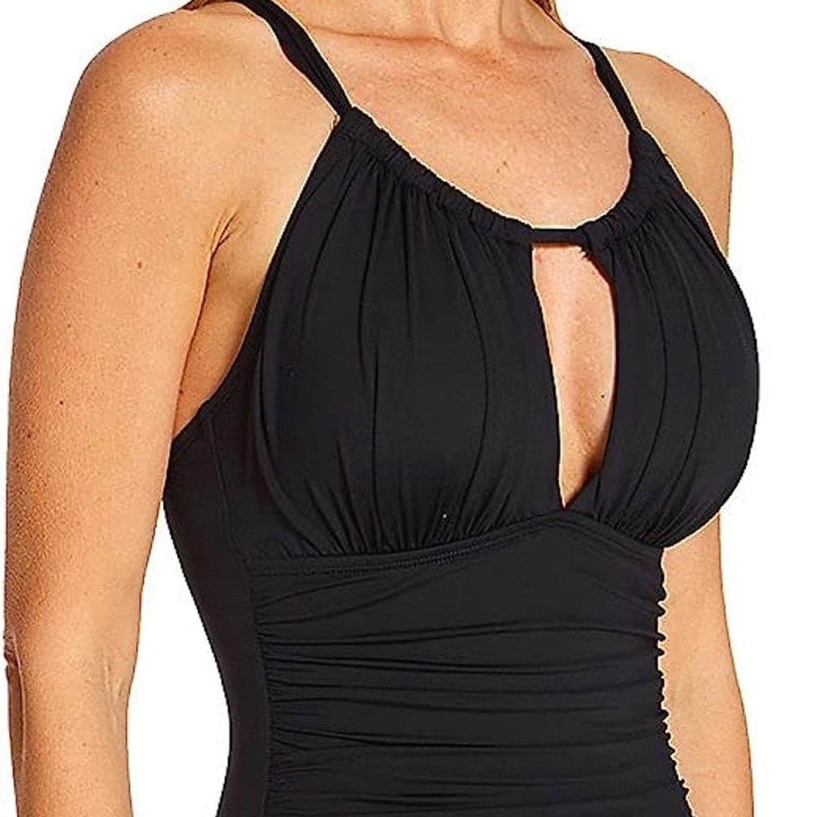 NEW La Blanca Island Goddess High Neck Keyhole One Piece - Black - size 10