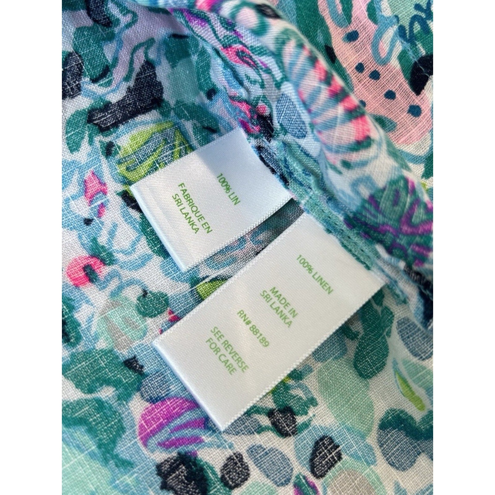 Lilly Pulitzer Sea View Linen Button Down Top Blue Multi Dive Bar - Large 🌟