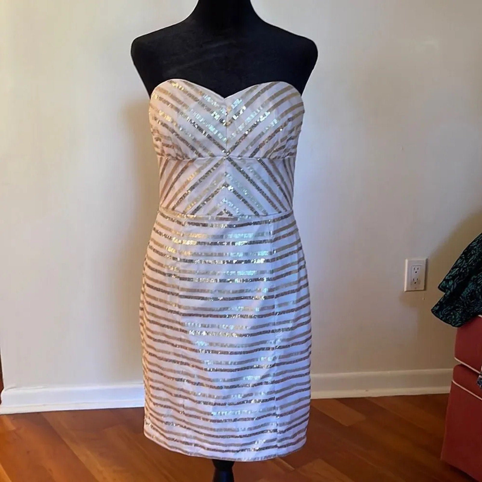 NWT Cache Gold sequin rule strapless dress - size 6