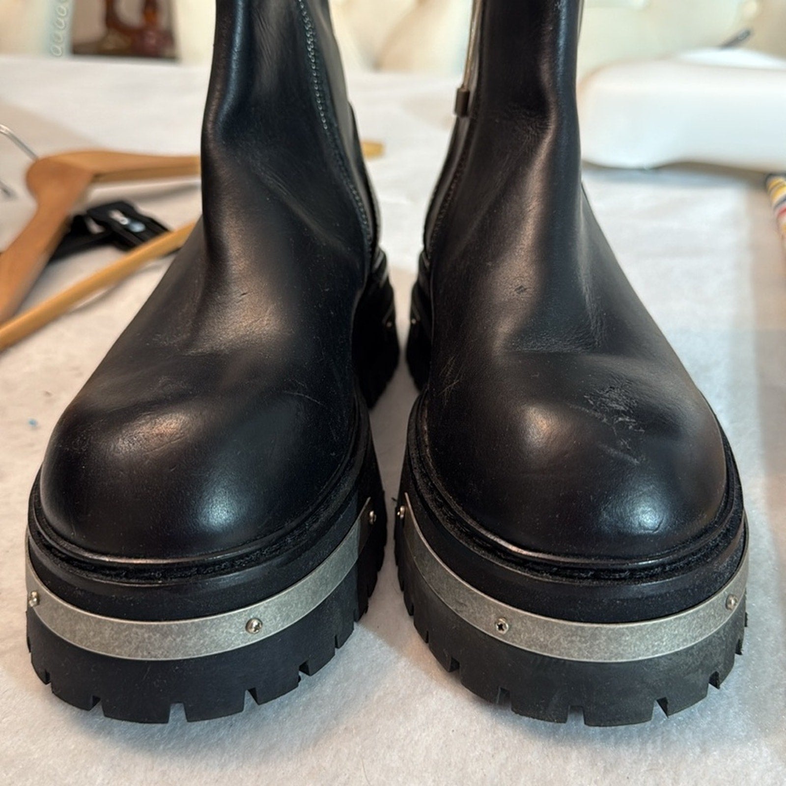 ANN DEMEULEMEESTER  WOMENS METAL DETAILED PLATFORM ANKLE ZIP BOOTS - TUCSON NERO
