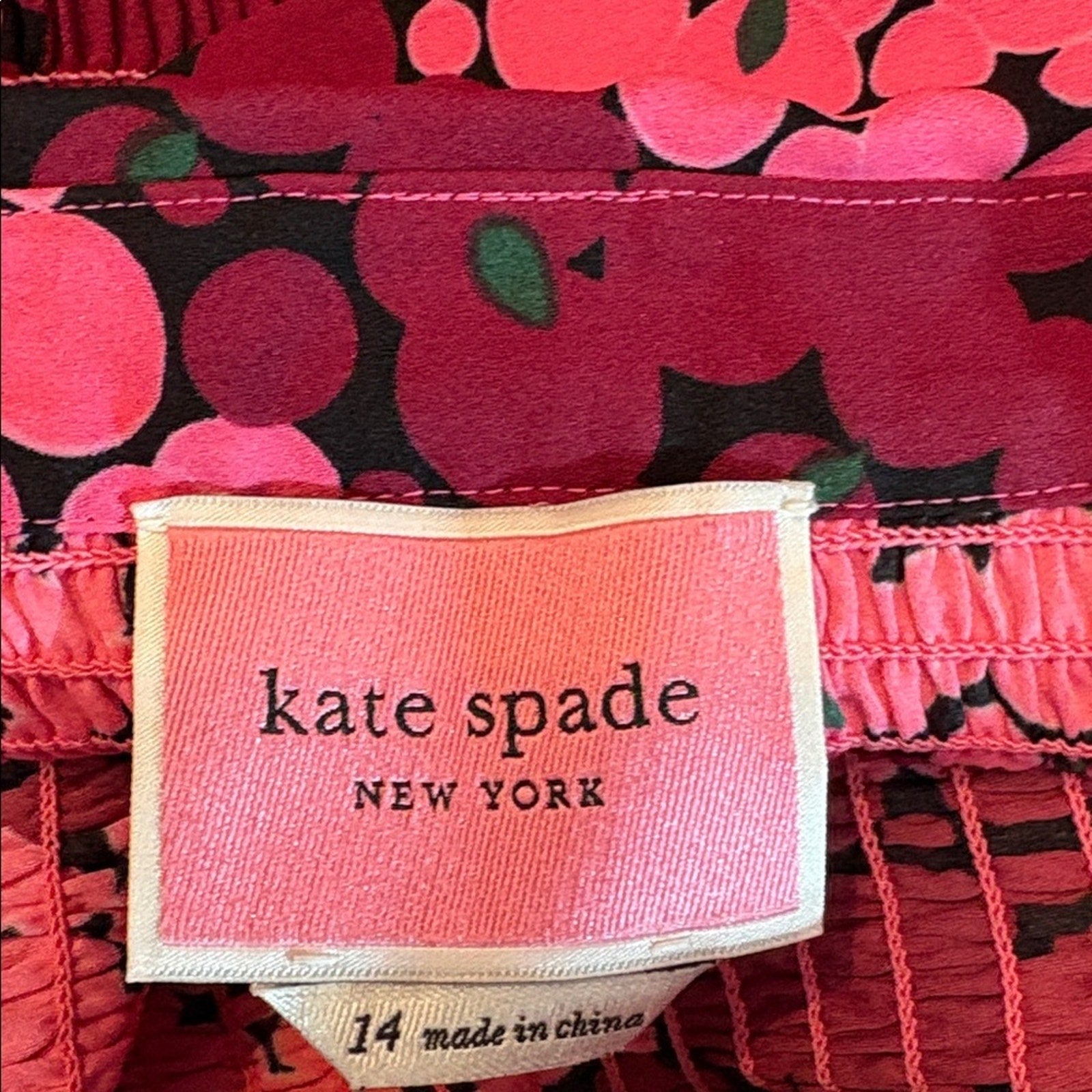 Kate Spade Pink Bubble Dot Smocked Dress - size 14