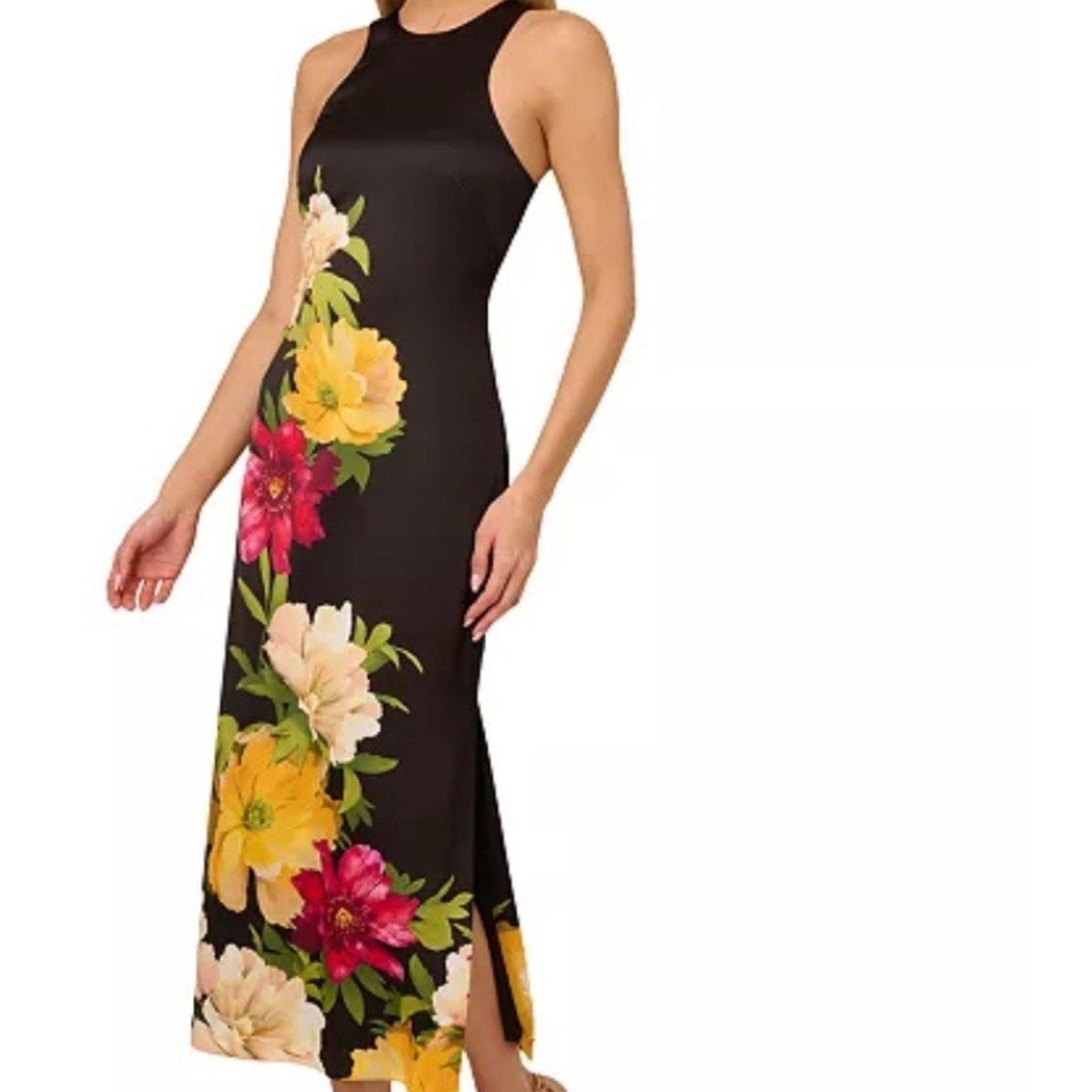 NWT Adrianna Women's Printed Satin Sleeveless Midi Dress - size 14