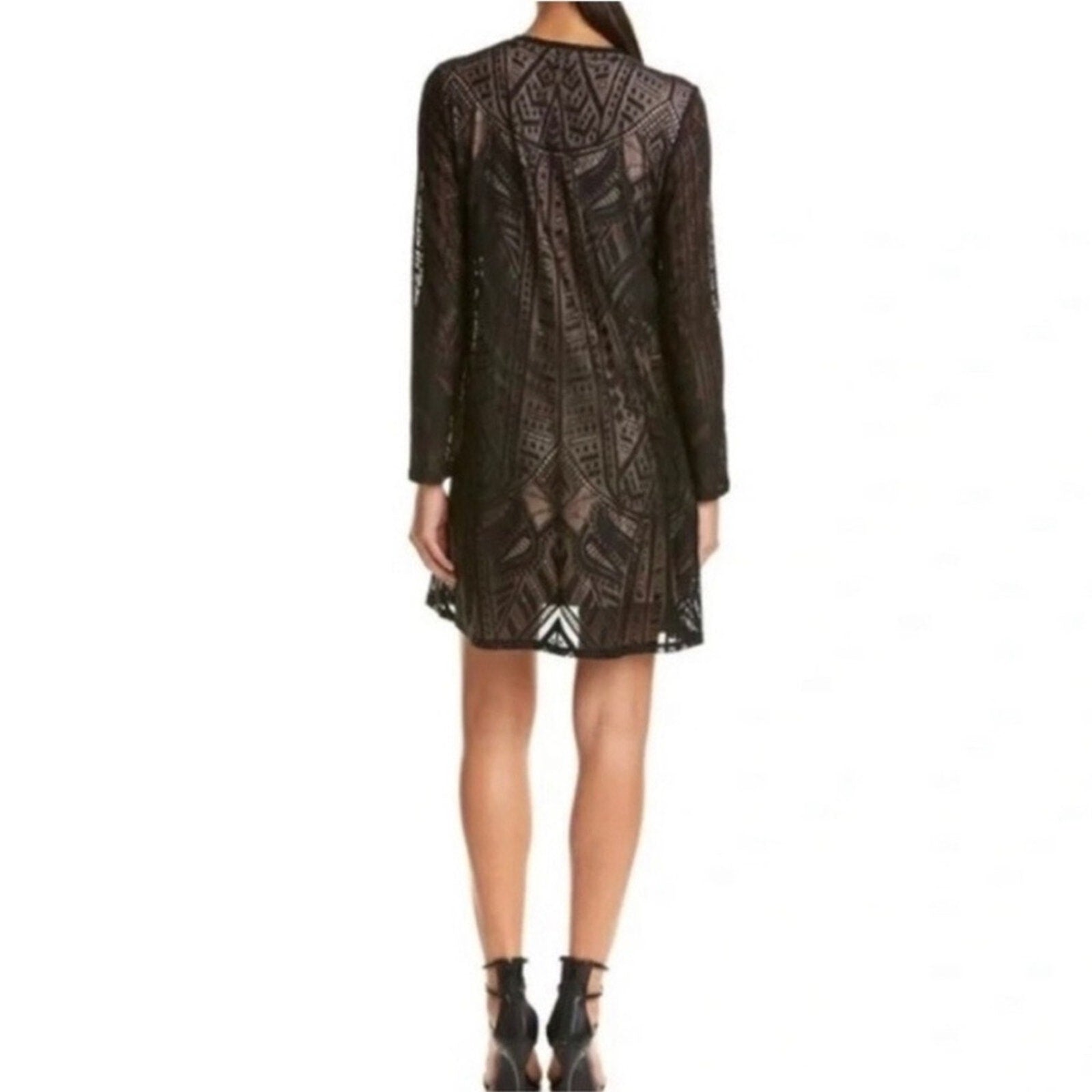 black and nude mini dress Daria Lace Overlay Mini Dress Black/Nude