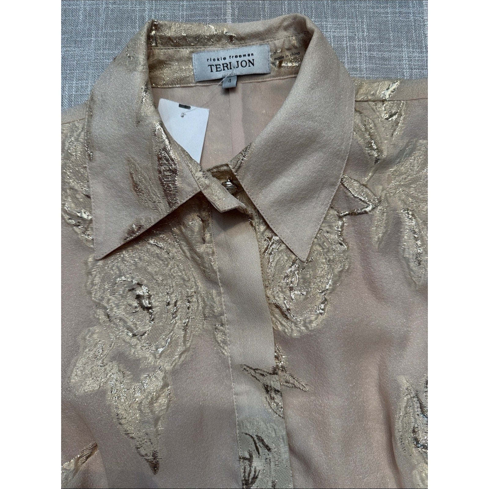 NWT Teri Jon Metallic Jacquard Shirt Dress with Floral Print -4 🌟