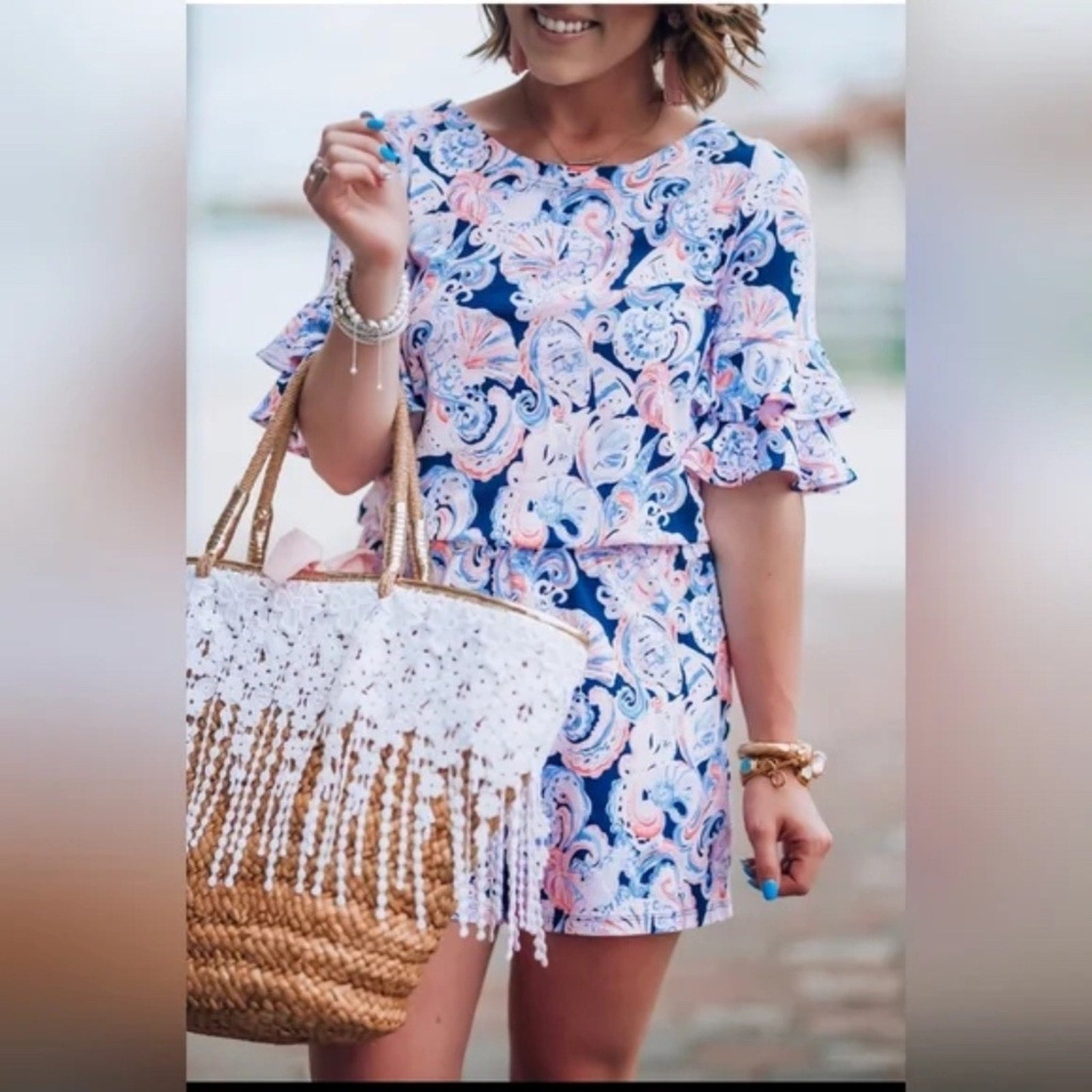 Lilly Pulitzer Lula Romper High Tide Navy Its For Shore - size small