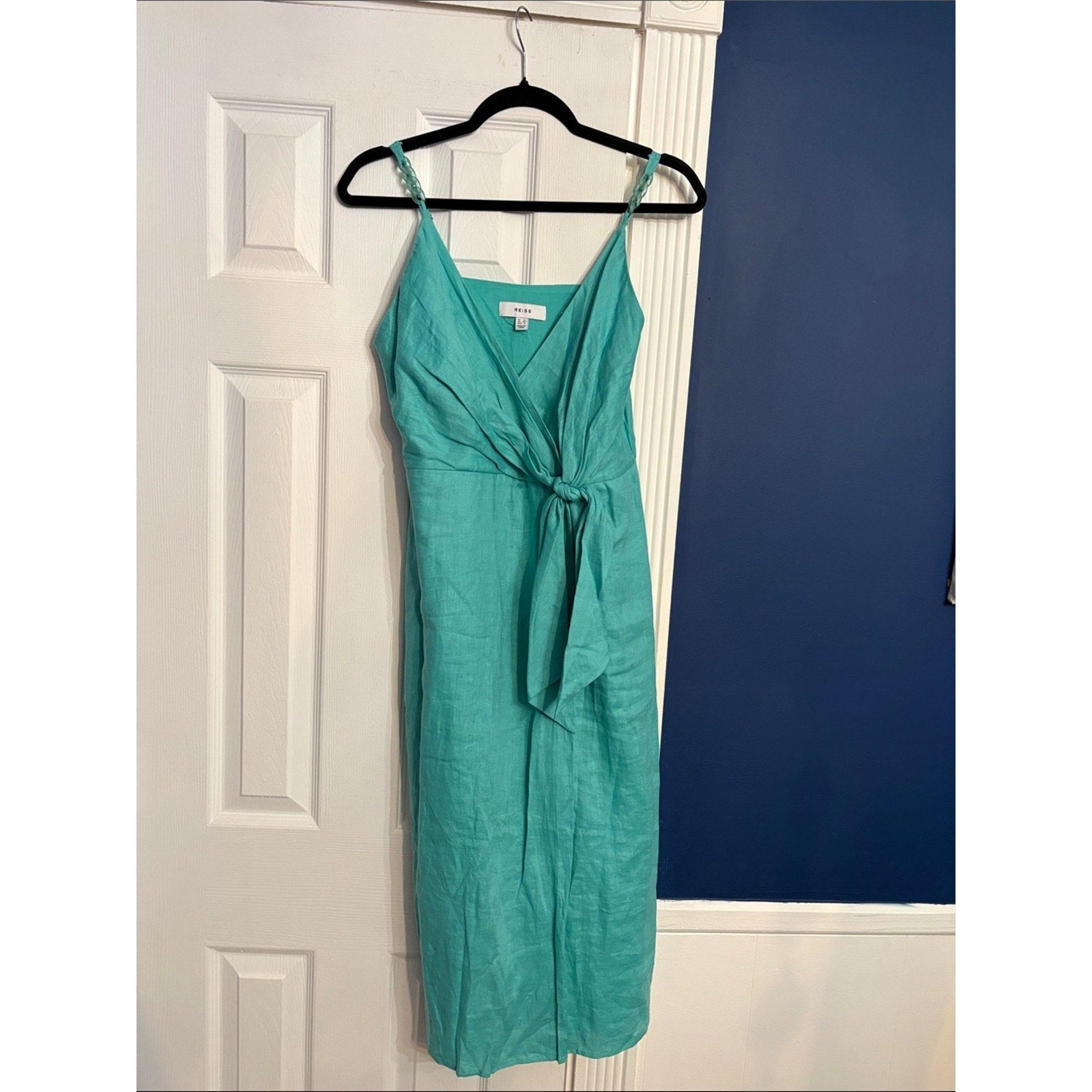 REISS Esme Linen Side Tie Midi Dress - size 8