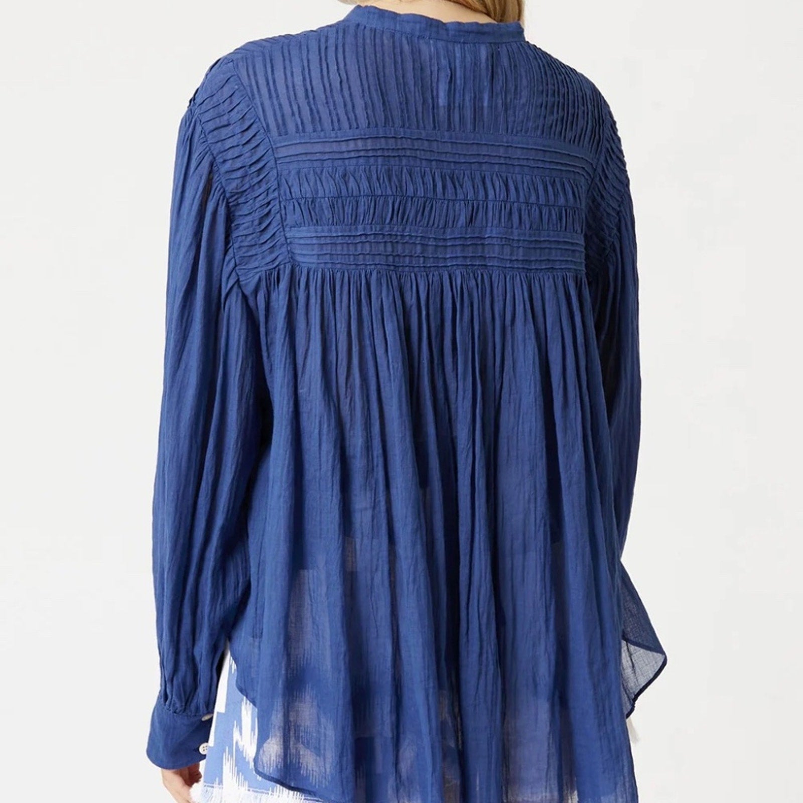 NEW ISABEL MARANT ÉTOILE Plalia Pintucked Organic Cotton Peasant Blouse - size 8