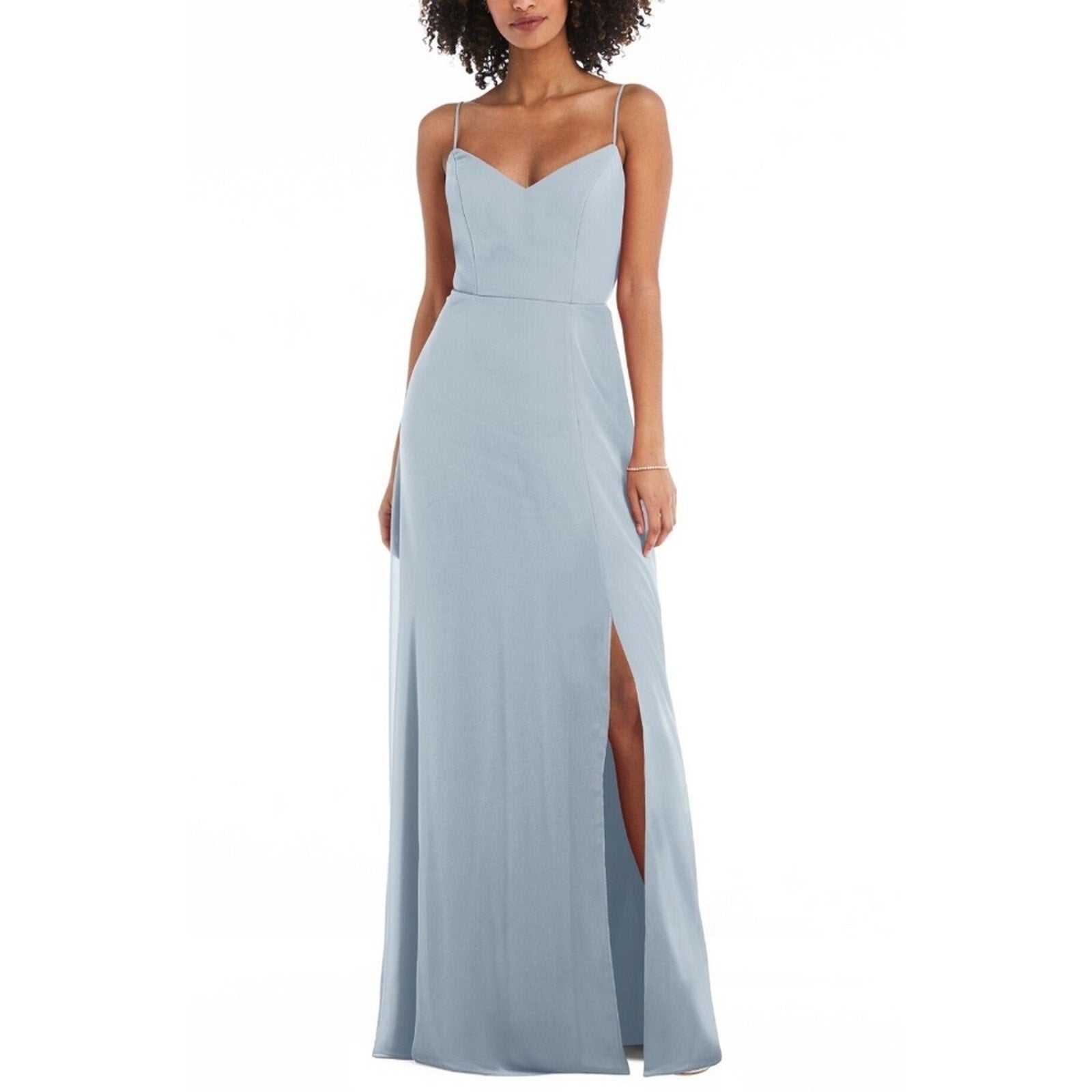 NWT After Six Tie Back Cutout Maxi Dress With Front Slit in Sky Blue - size 2