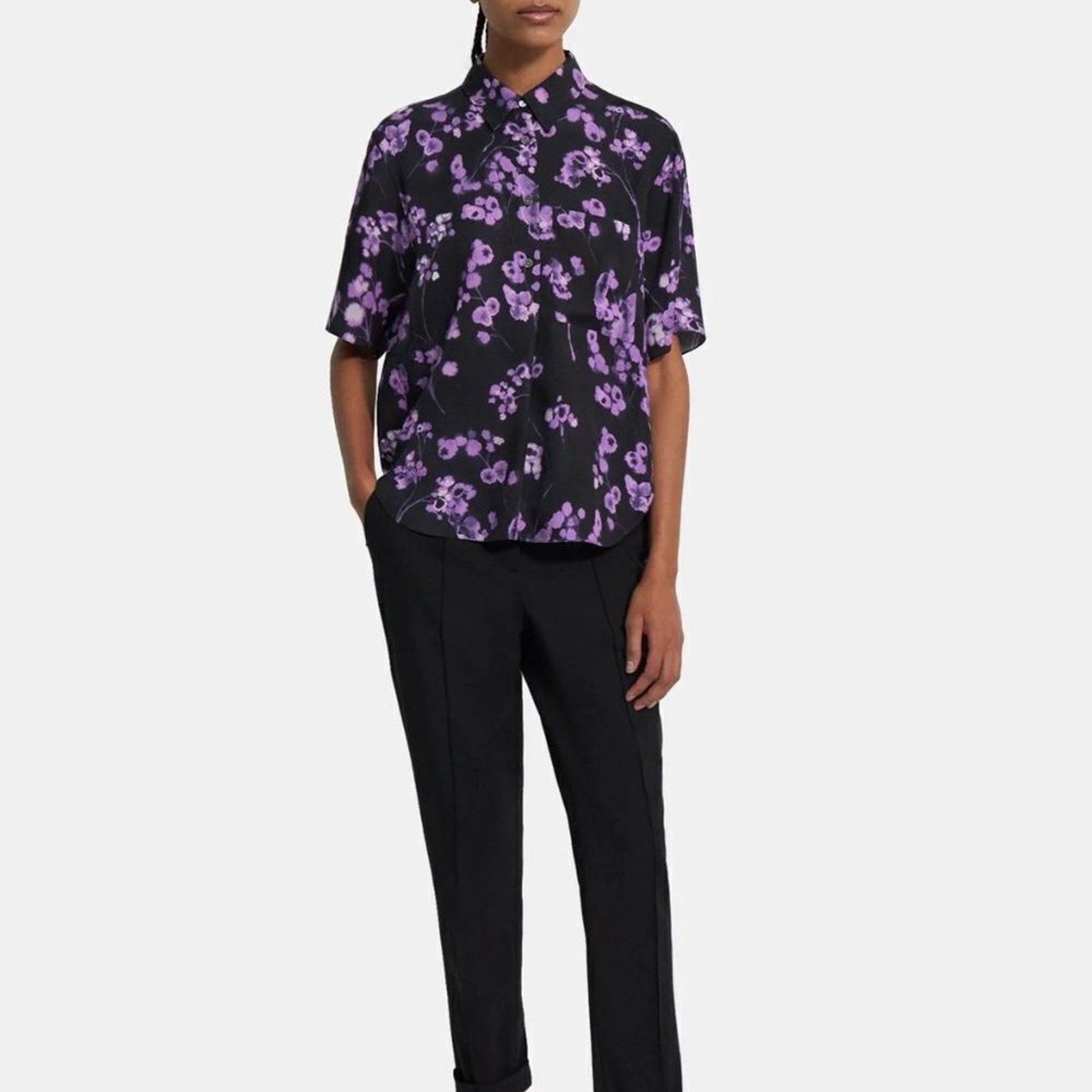 NWT Theory Floral Silk Georgette Shirt - size P
