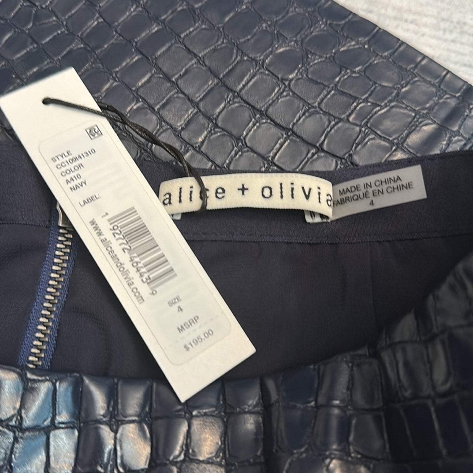 NWT Alice + Olivia Rubi Croc-Embossed Faux Leather Mini Skirt - 4