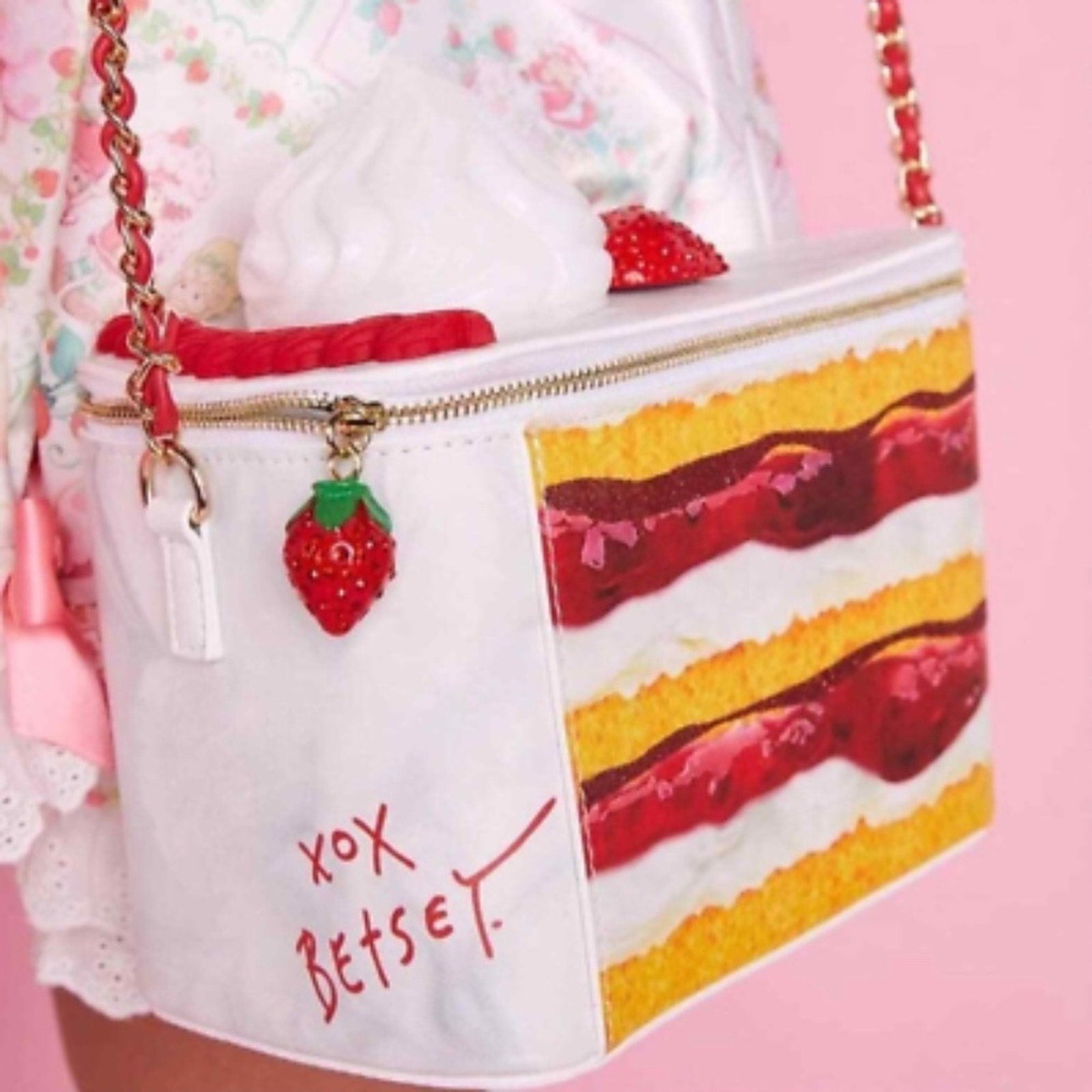 NEW Betsey Johnson Kitsch Rhinestone Strawberry Shortcake Crossbody Bag