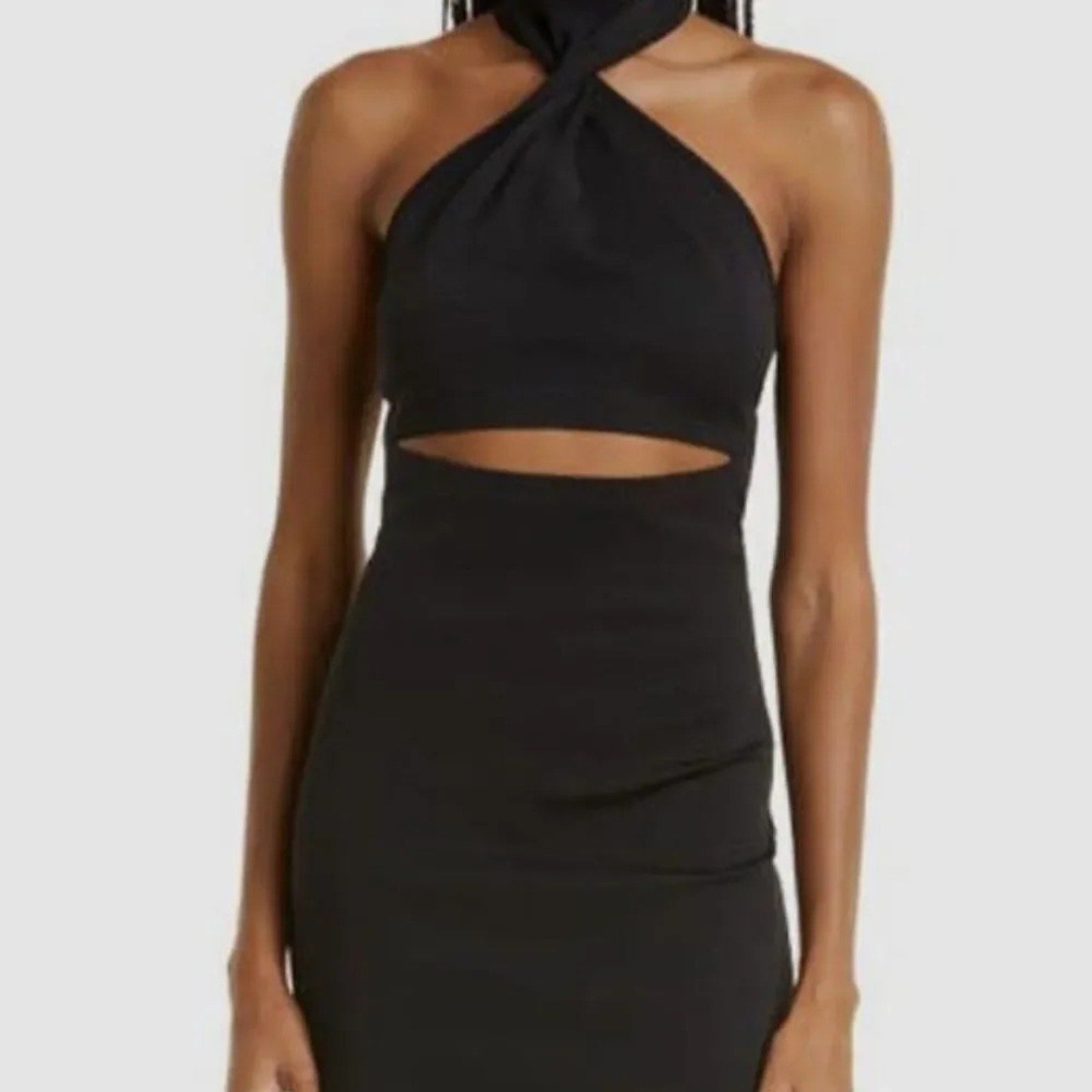 NEW $370 Gauge 81 Women's Black Sleeveless Abile Cutout Halter Midi Dress Size M