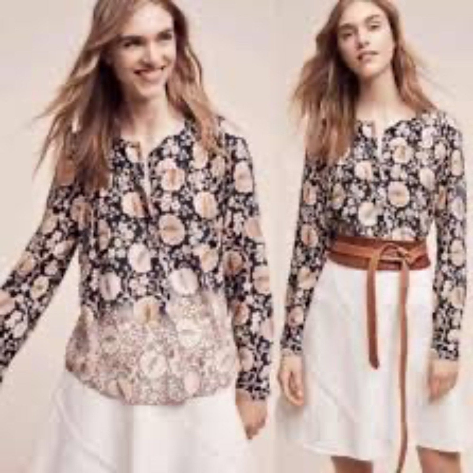 Maeve Anthropologie Floral Button Front Tulip Dip Dyed Blouse Top Sz Small