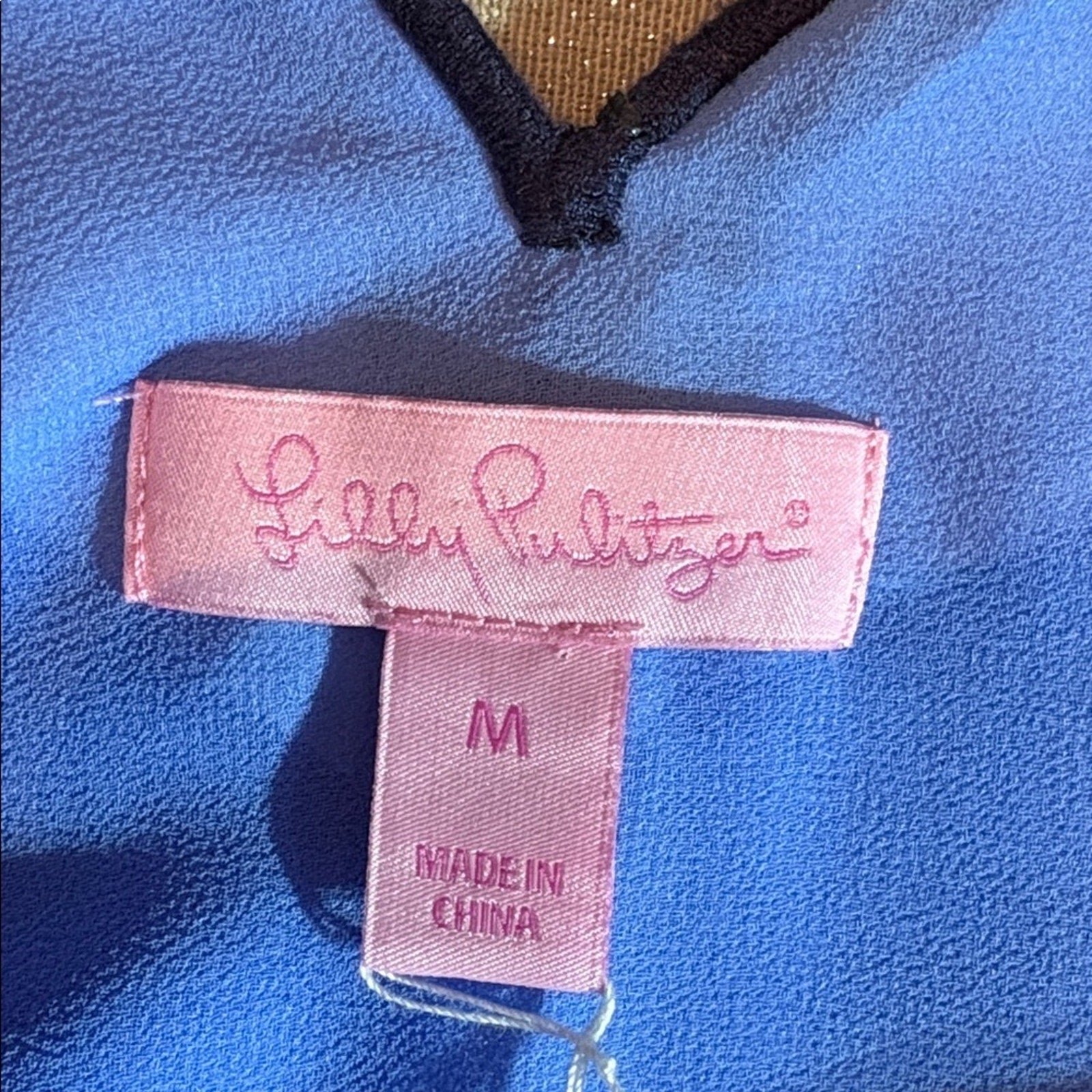 Lilly Pulitzer OWEN DRESS Beacon Blue Embroidered Navy Gold Beaded - size M