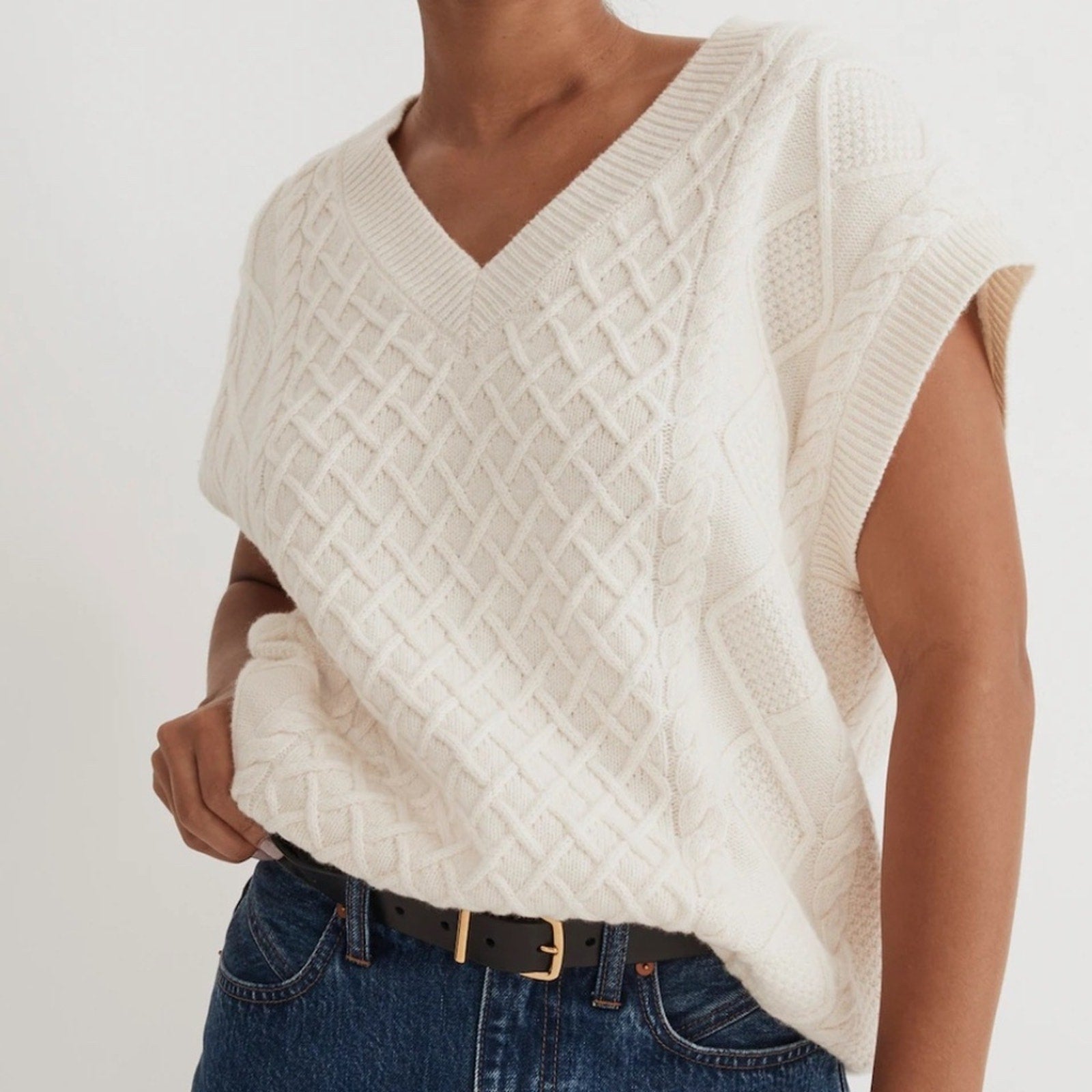 NEW Madewell Cable-Knit V-Neck Sweater Vest - size small