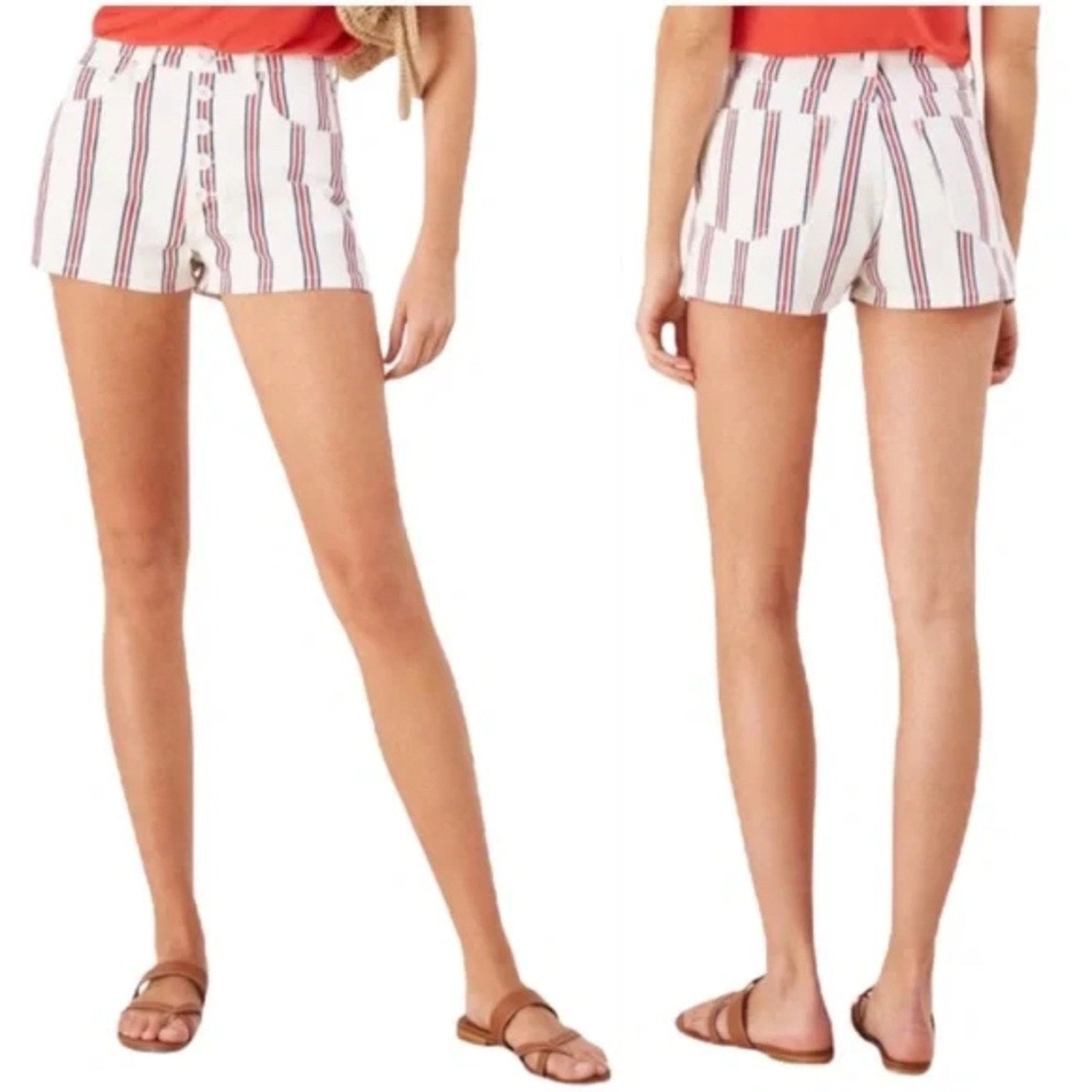 REFORMATION Charlie Grenada White, Red & Blue Striped Shorts Size 27