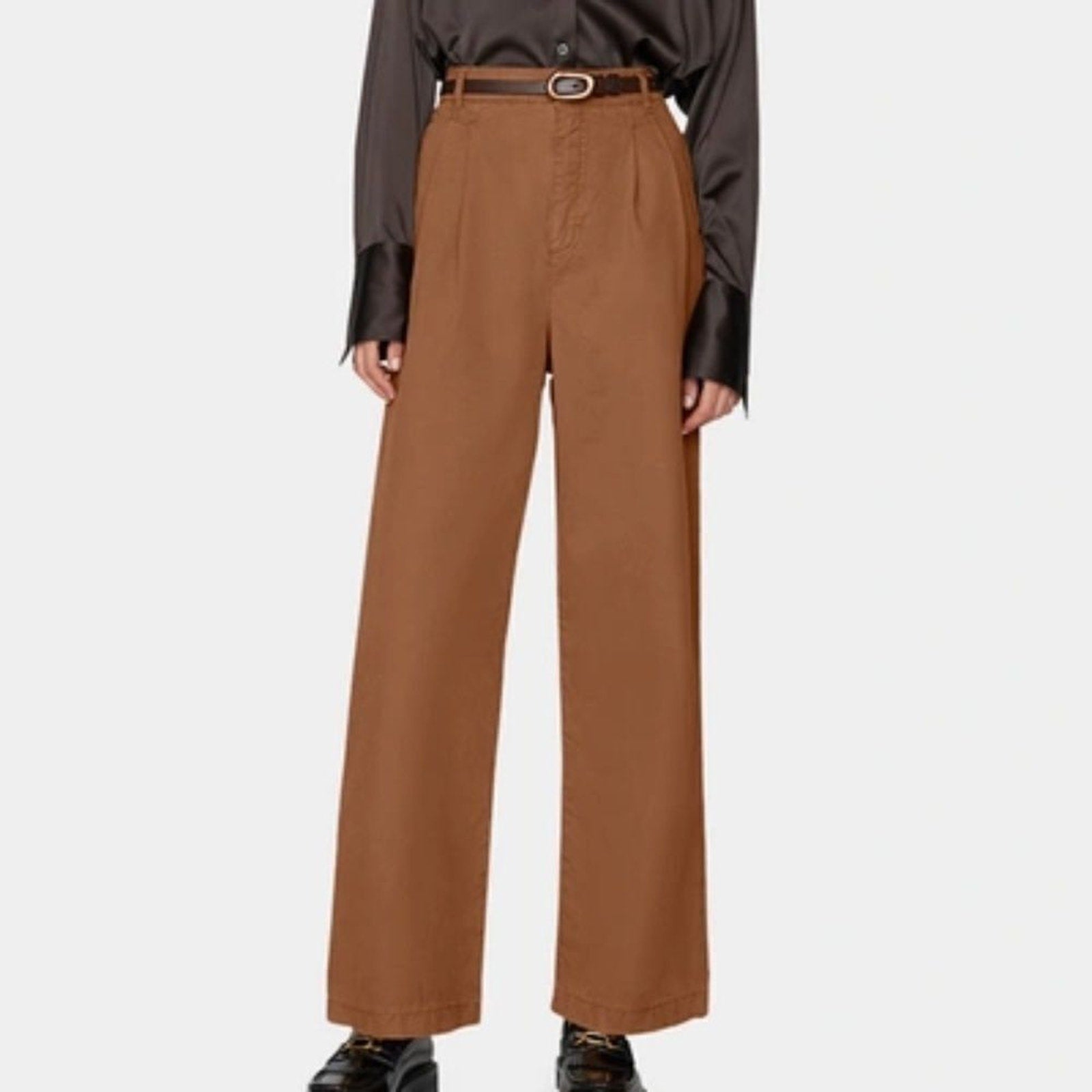 NWT FRAME Pleat Front Wide Leg Chinos In Camel - size 28