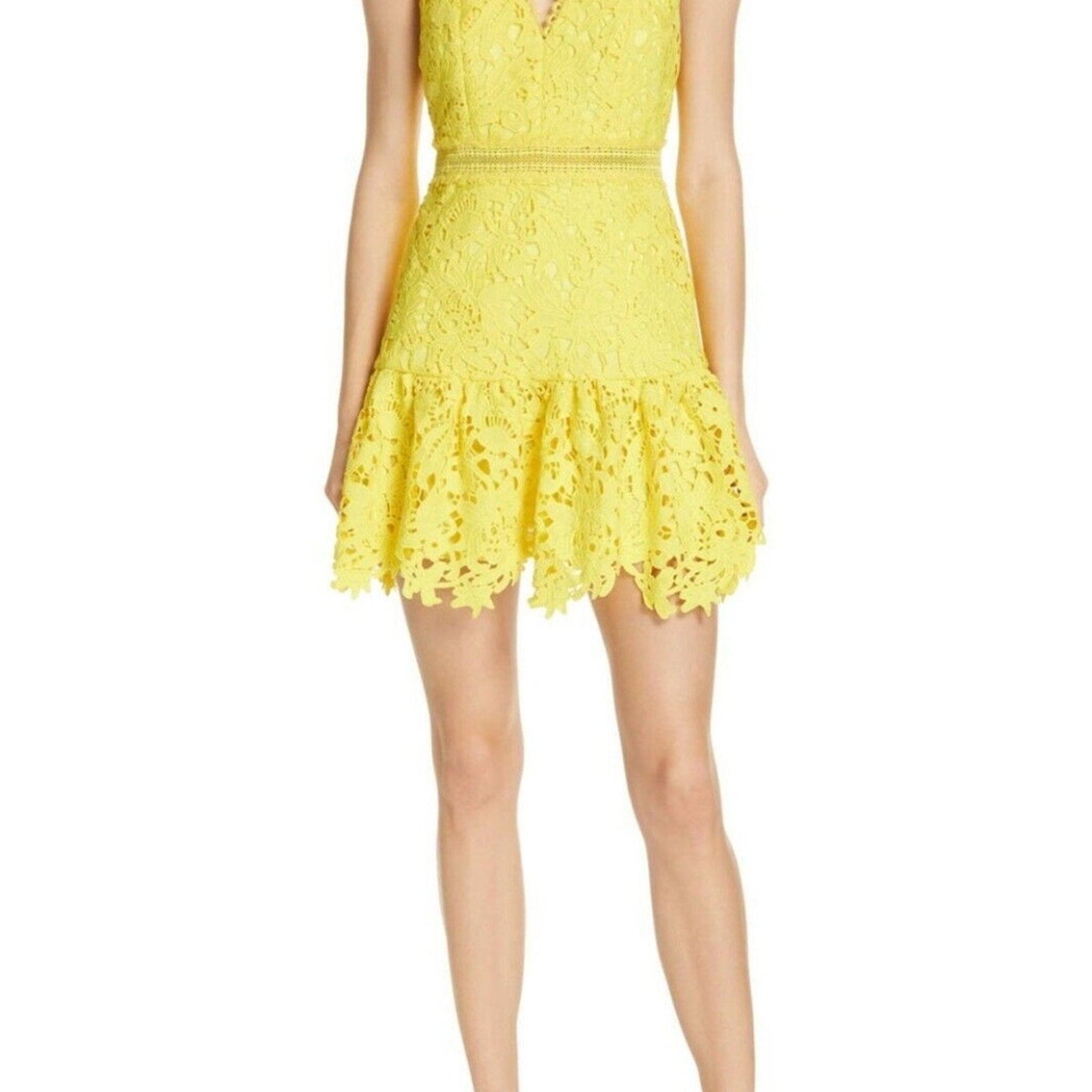 NWT Alice + Olivia Marleen Fit & Flare Lace Dress Sun Yellow $395 - Size 8