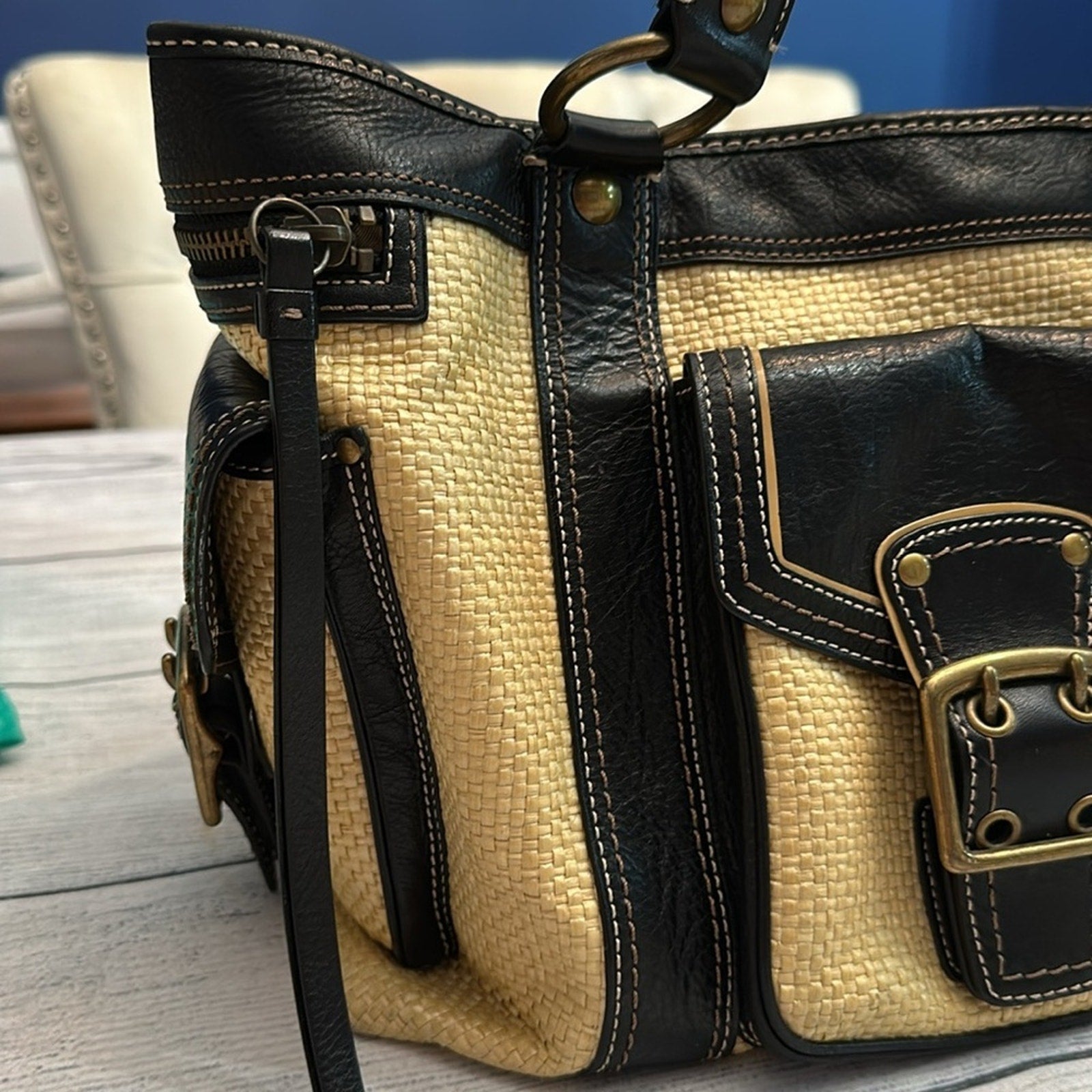 Coach vintage raffia large bag
