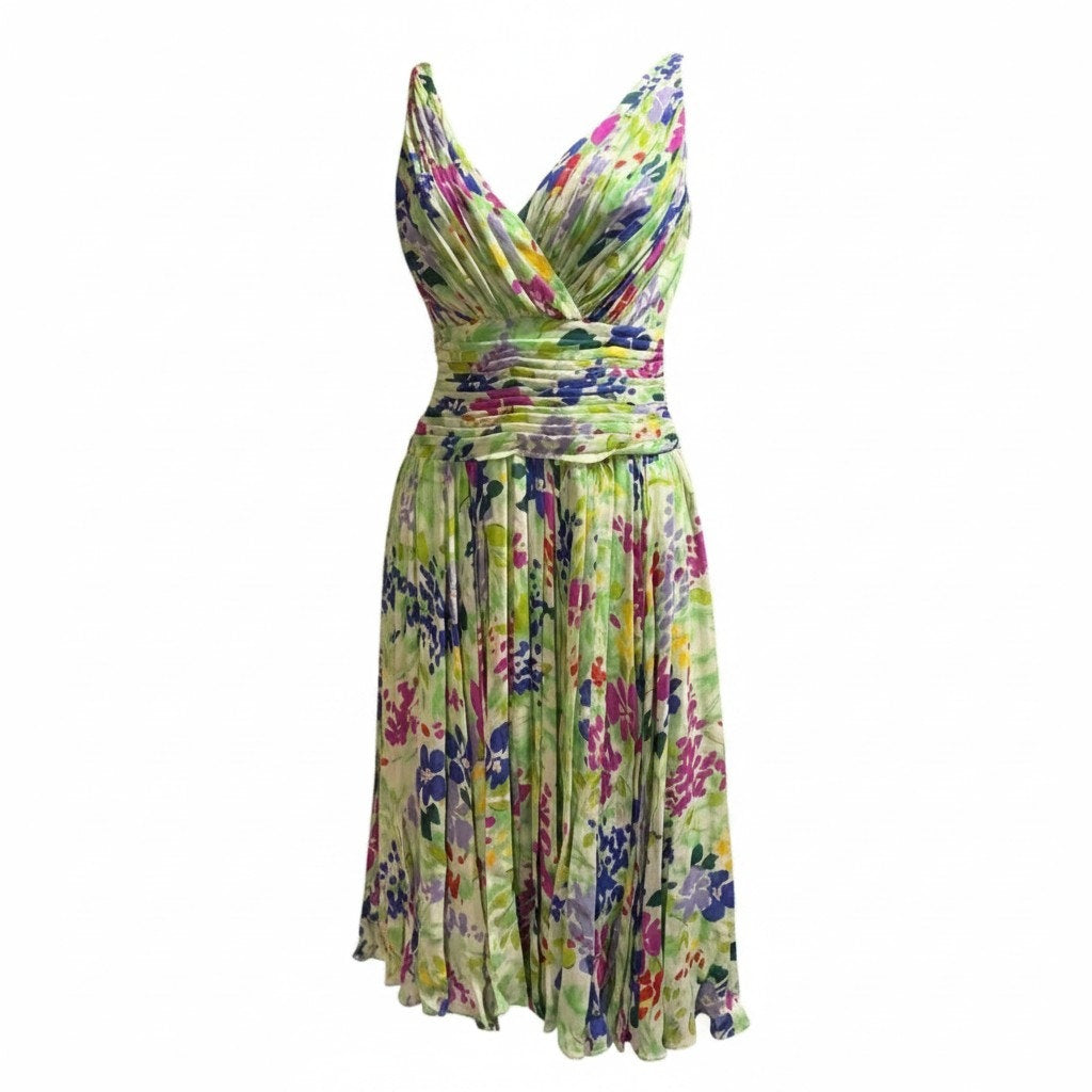 Vintage 1980s Tadashi Shoji Midi Floral Dress - 8