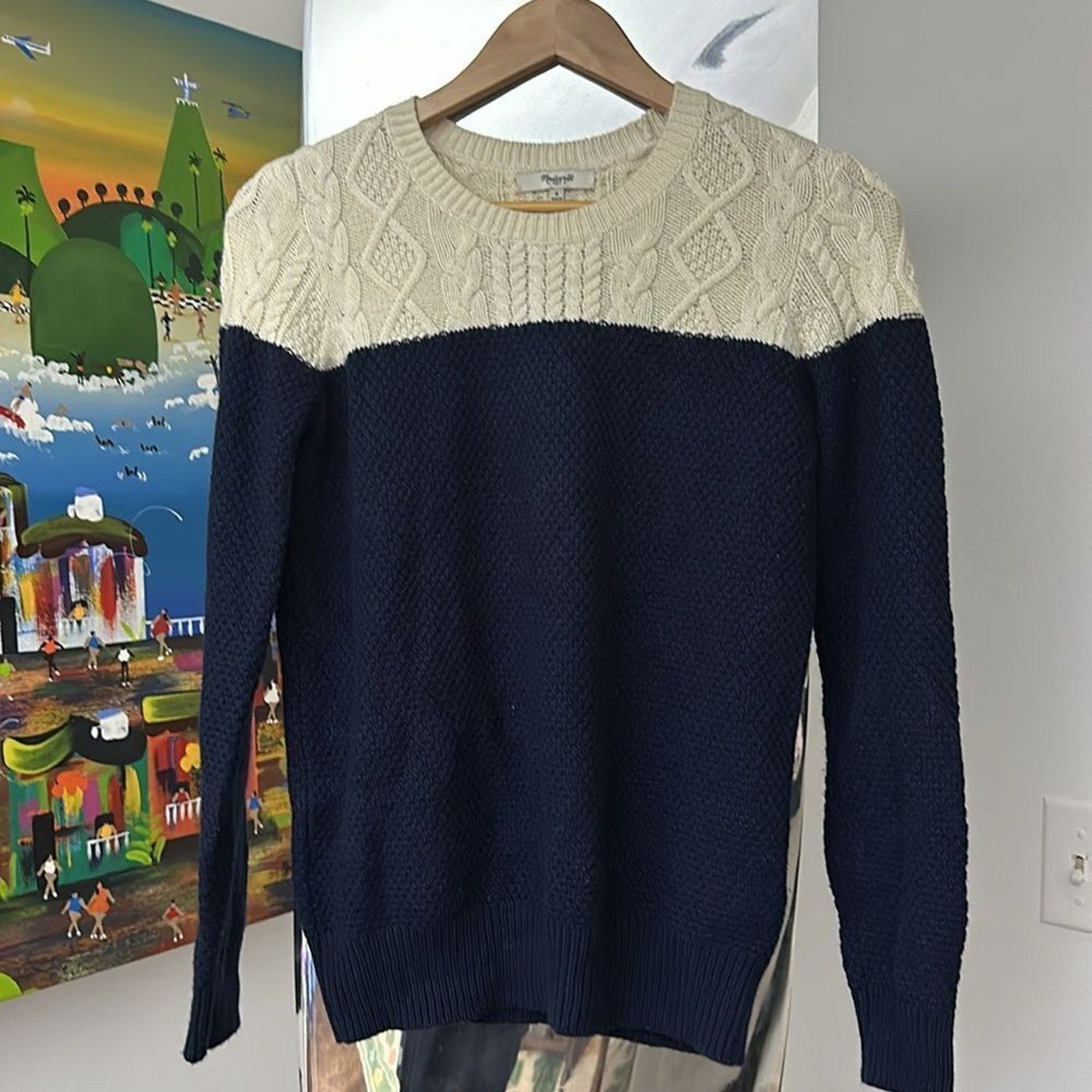 MADEWELL Women's Colorblock Cable Knit Sweater Size Small