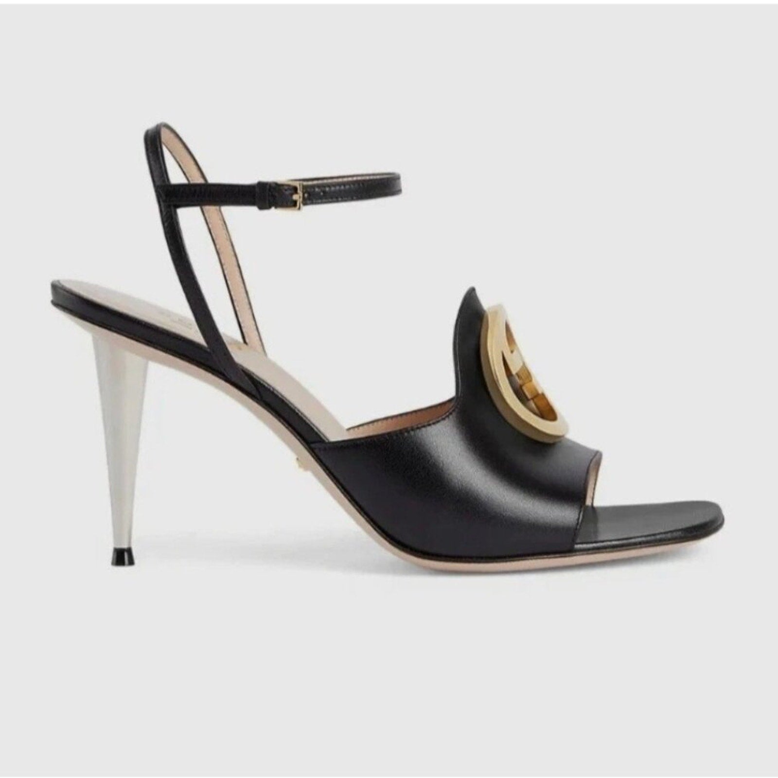 Gucci Blondie Heels Sandals Shoes Black Leather - 38 1/2