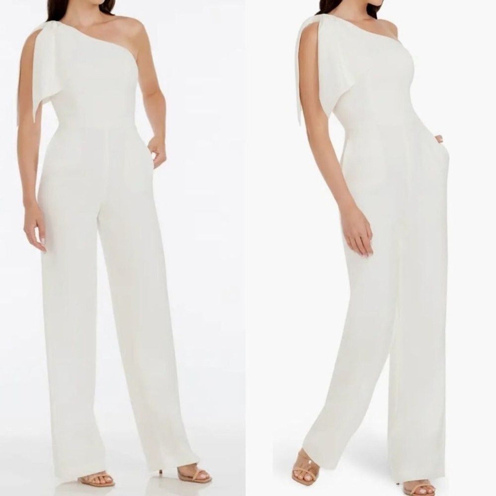 NWT Dress the Population Women's Tiffany Bow-Trim One-Shoulder Jumpsuit - size S