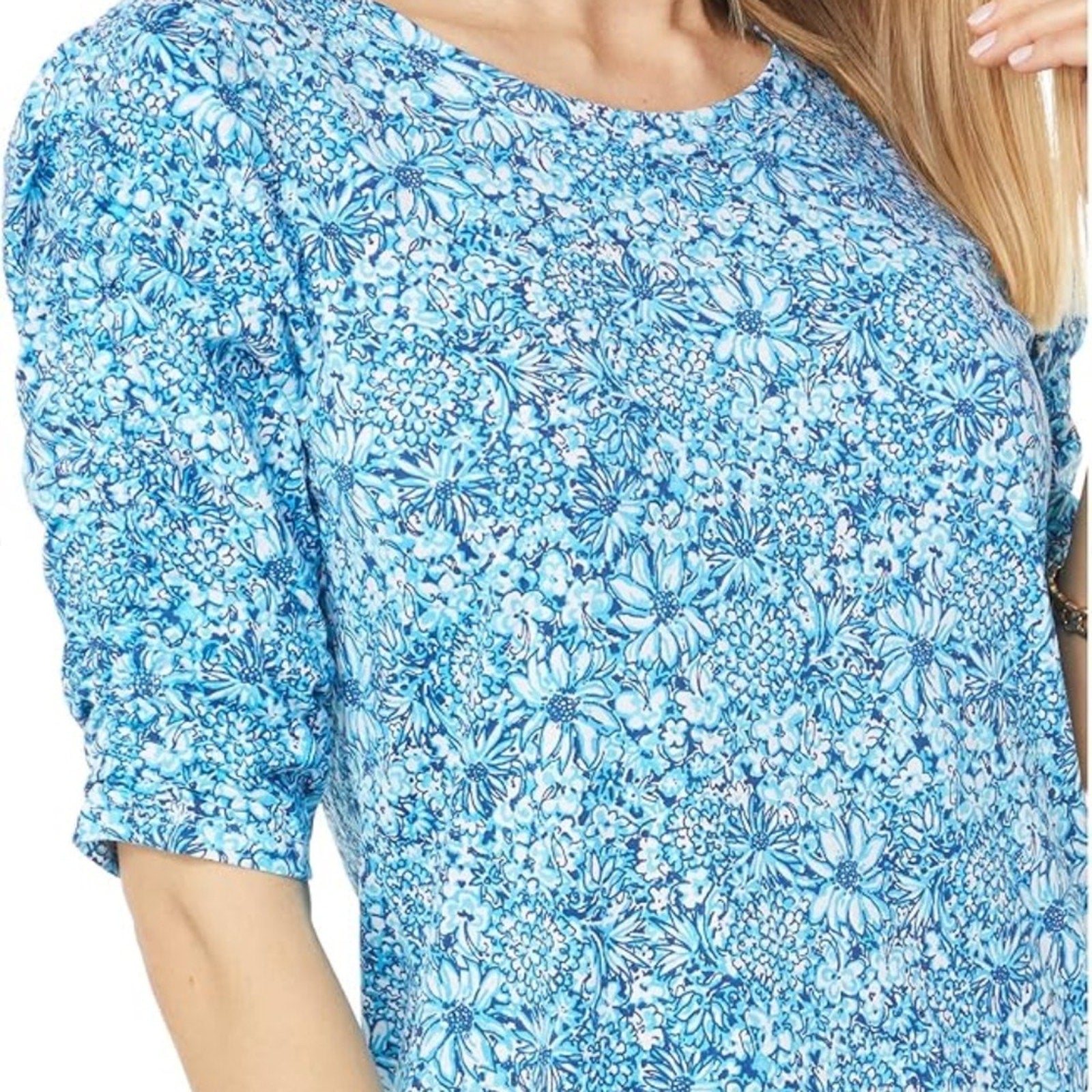 Lilly Pulitzer Belden T-shirt Dress in Cumulus Blue Blooming Together - size XS