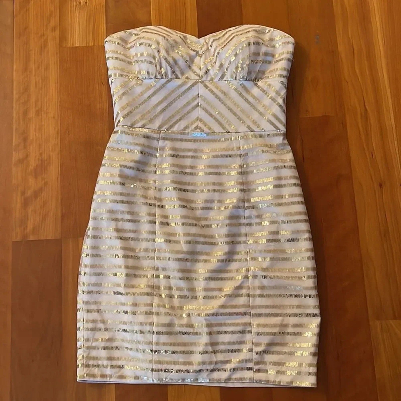 NWT Cache Gold sequin rule strapless dress - size 6