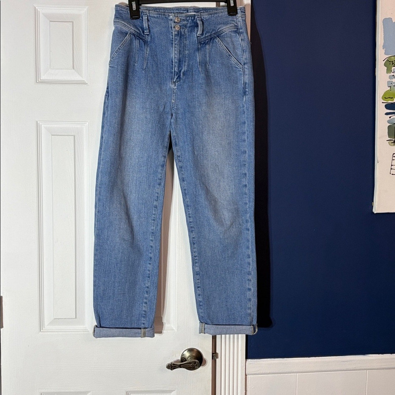 Paige Denim Sarah Straight Ankle Jeans Rumee Pleated Double Button - size 28