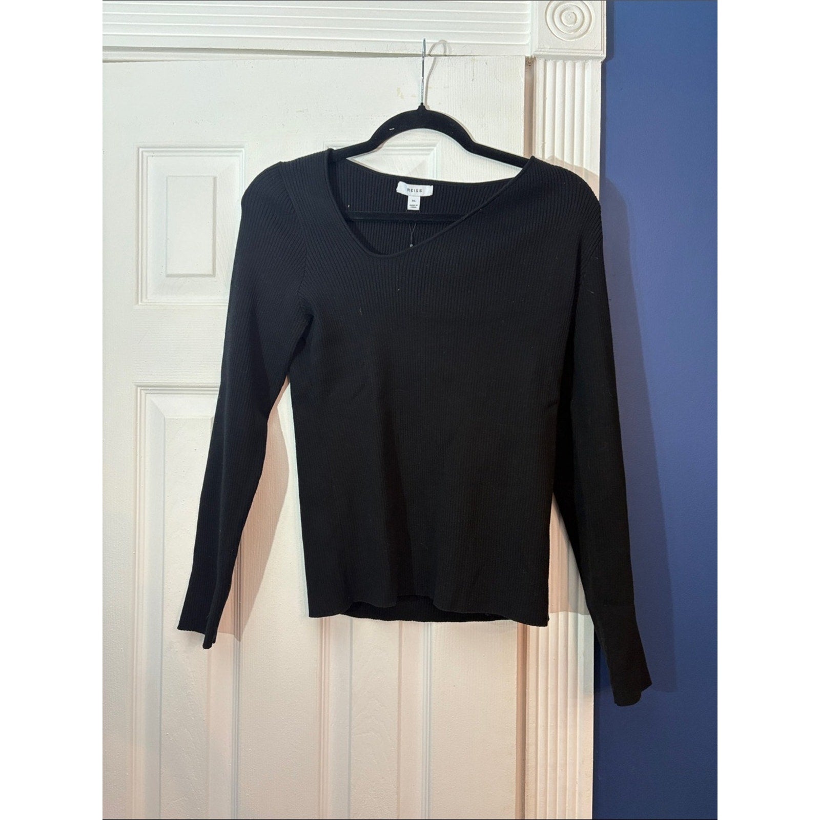 REISS Sasha Fitted Ribbed Asymmetric Neck Sweater Top - size XL - NWT