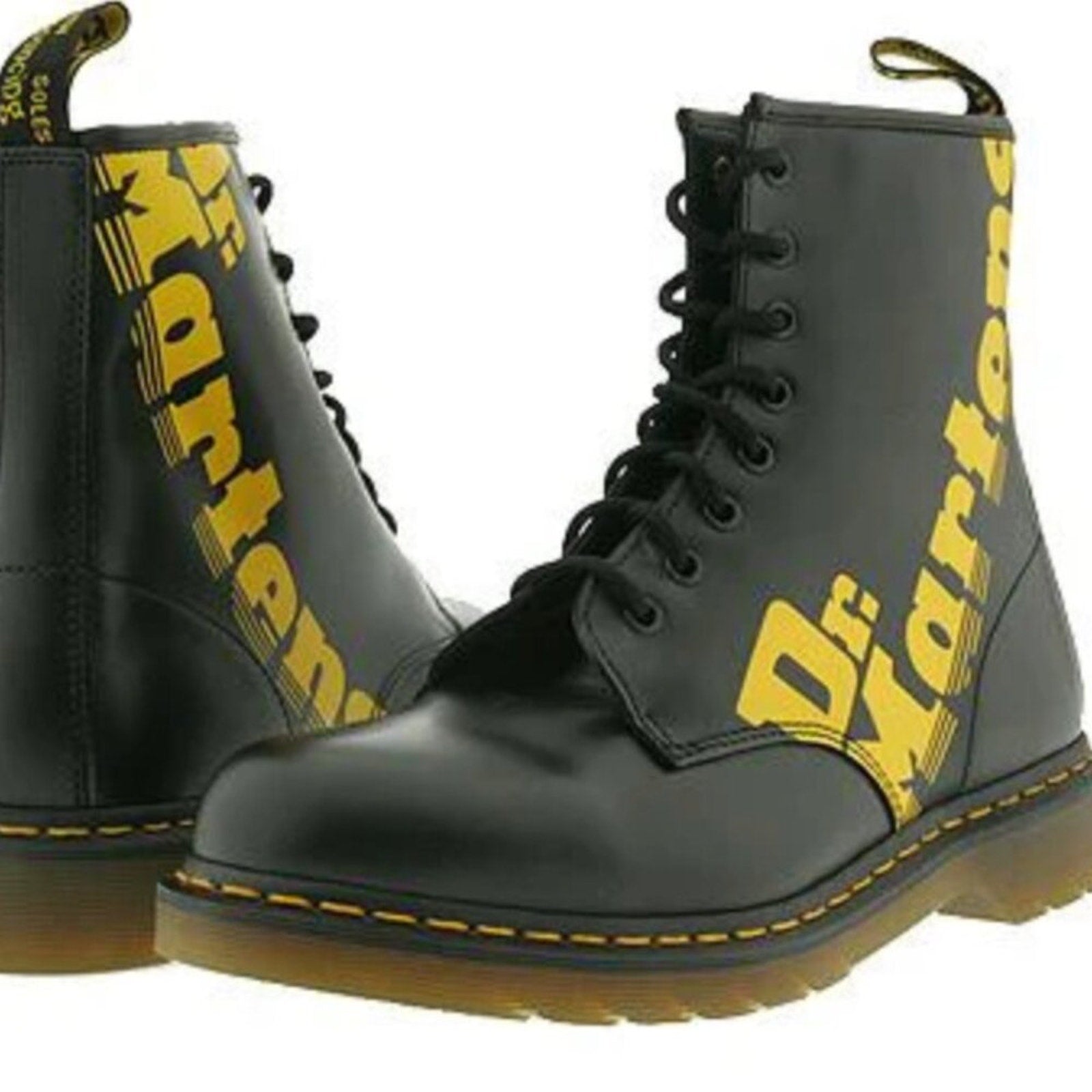 Dr. Martens 1b89 Logo Black/Yellow Leather Boots - 9