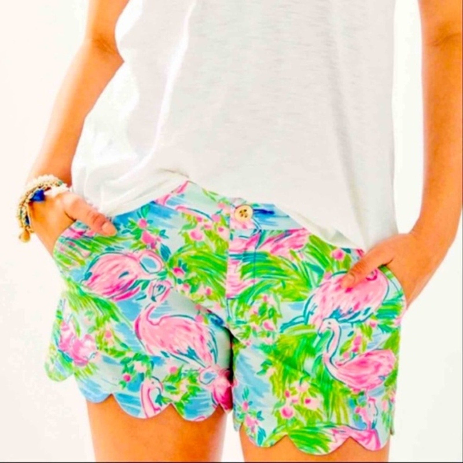 Lilly Pulitzer Buttercup Pink and Green Flamingo Tropical Shorts - size 6