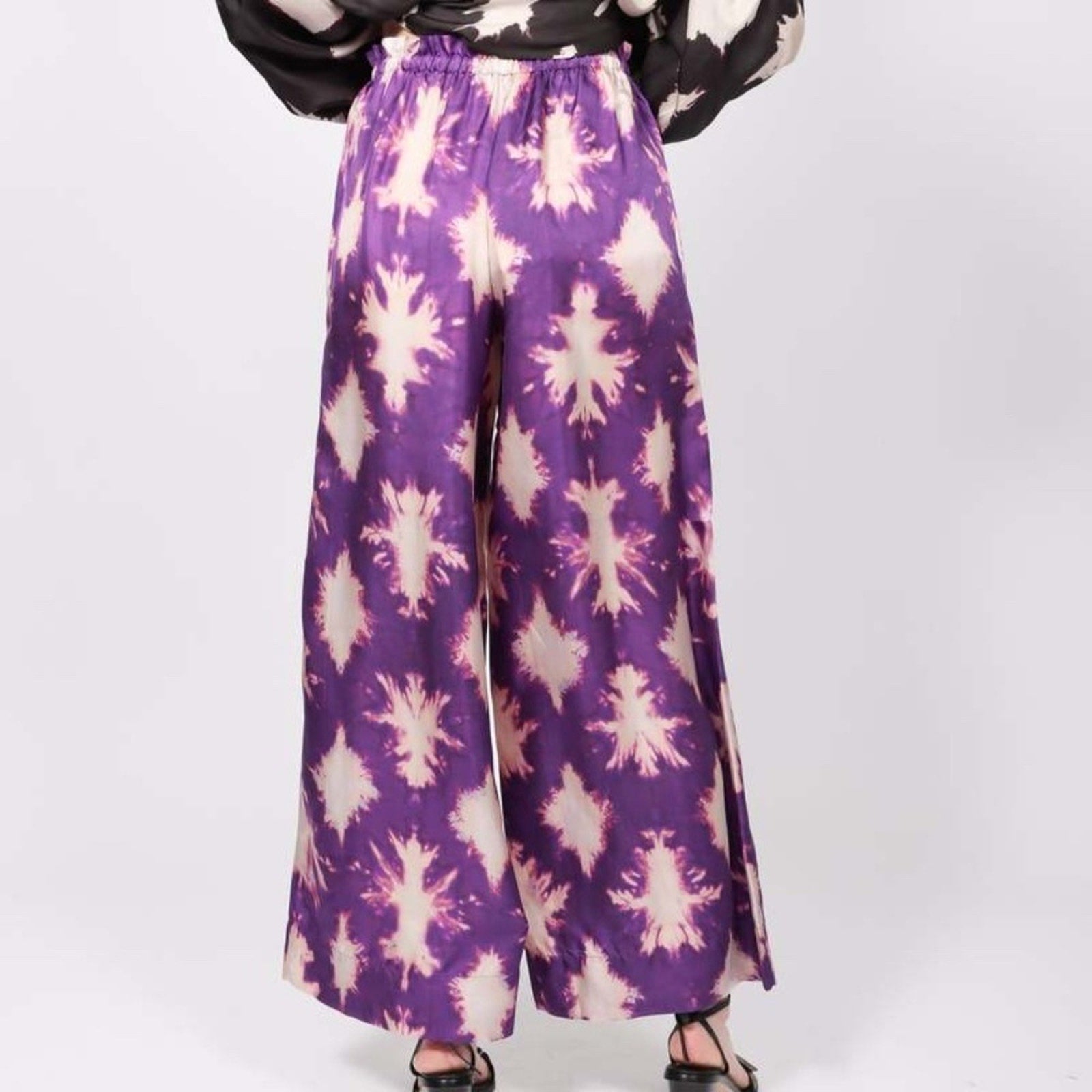 NEW Ulla Johnson Sawyer Print Wide Leg Silk Pants In Purple - size 0