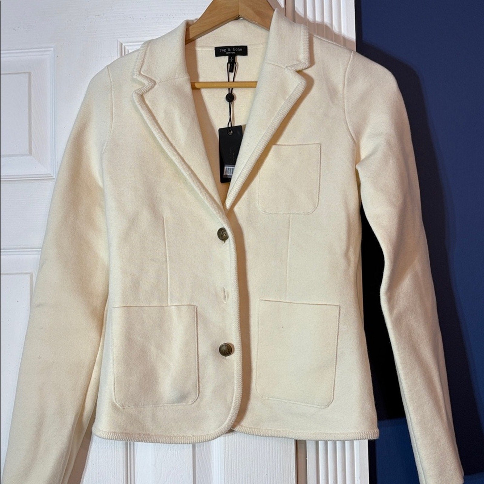 NWT RAG & BONE Alex Merino Wool-blend Blazer In Off White - size small