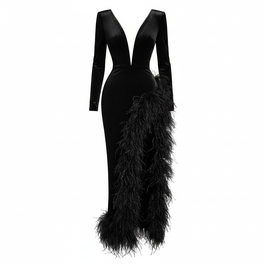 Albina Dyla Feather Trim Dress - M
