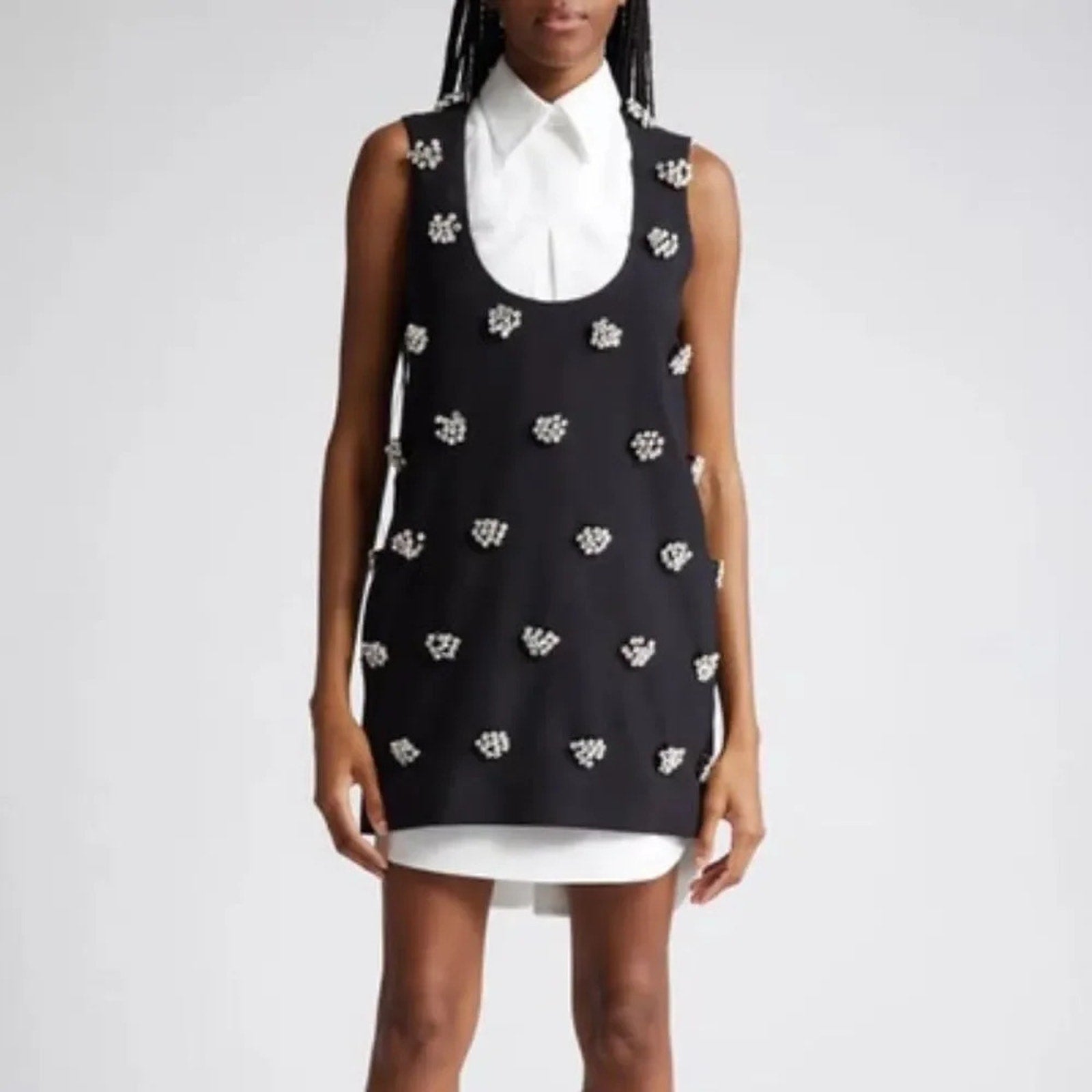 NEW Brandon Maxwell The Sherry Rhinestone Floral Wool Blend Dress - size 8
