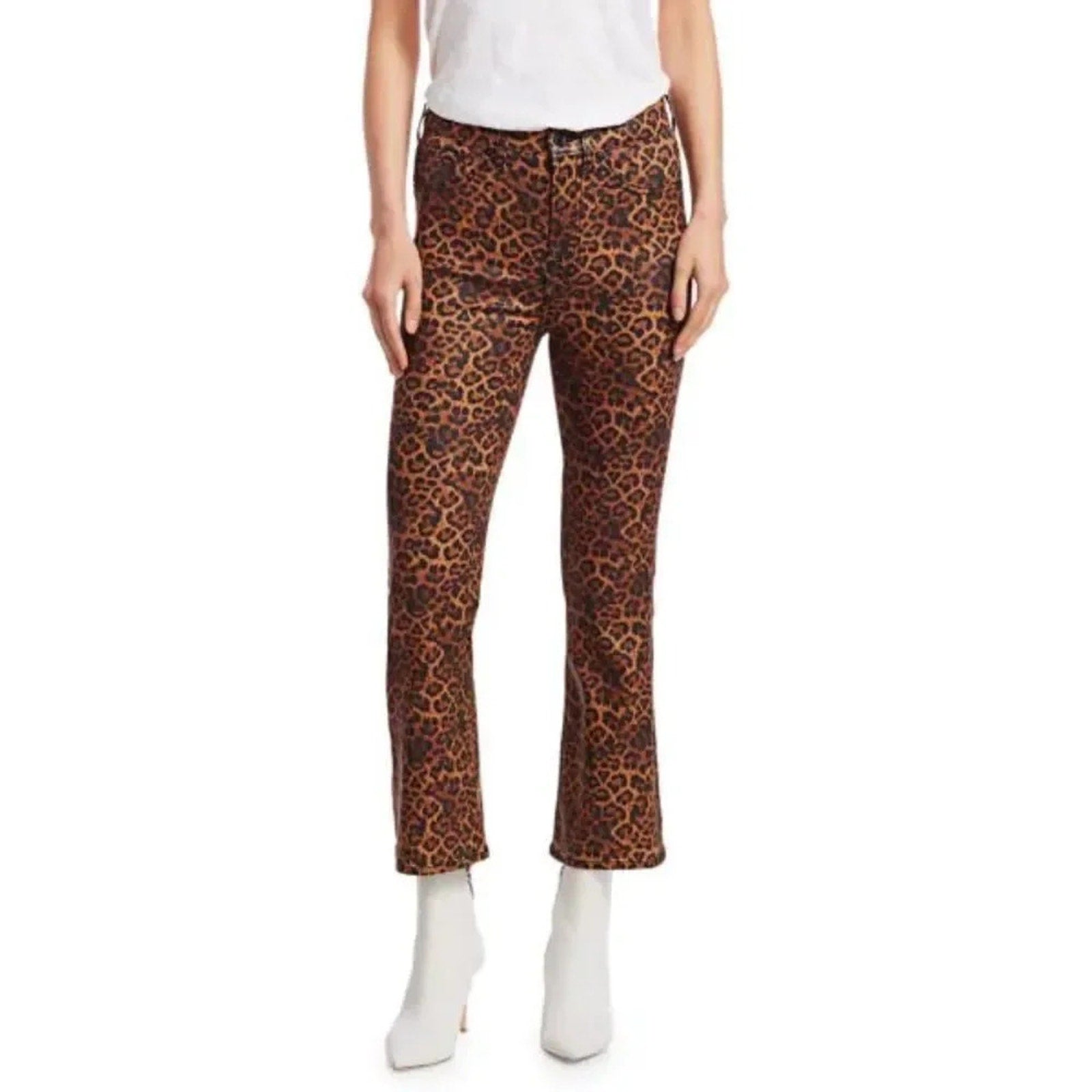 NWT 7 FOR ALL MANKIND Leopard-Print High-Rise Slim-Fit Kick Flare Jeans -size 25