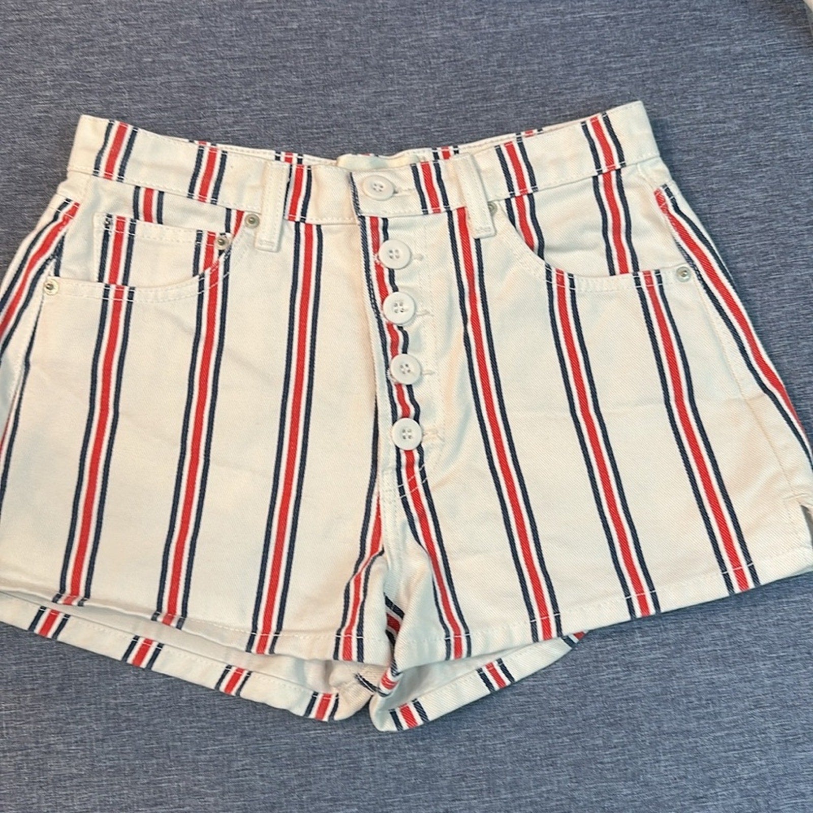 REFORMATION Charlie Grenada White, Red & Blue Striped Shorts Size 27