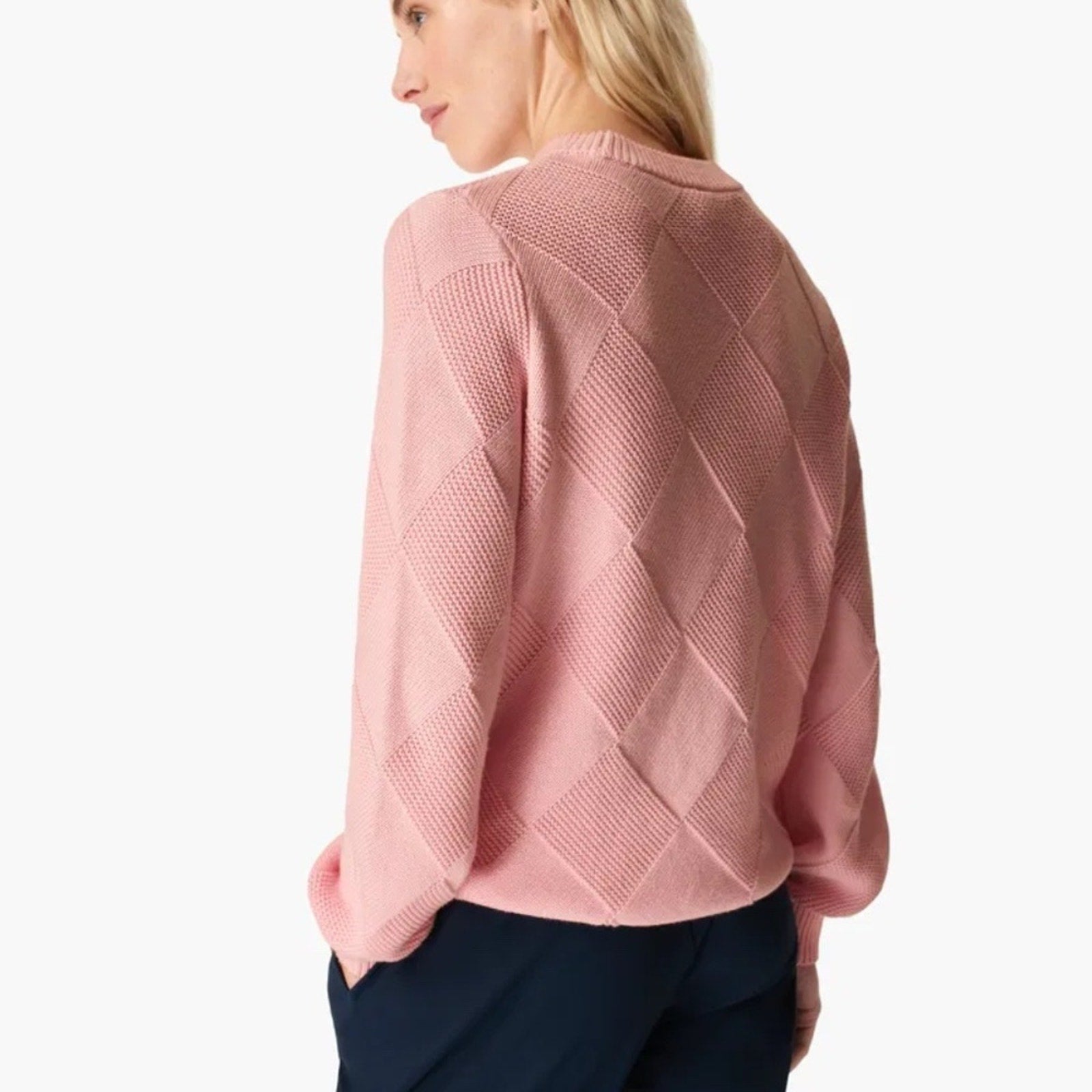 NWT Sweaty Betty Diamond Knit Cotton & Wool Sweater In Nerine Pink - size M