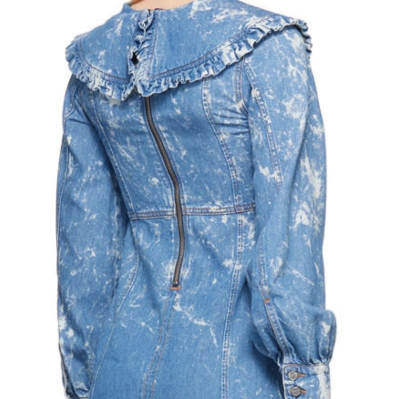 Ganni Women's Acid Wash Denim Mini Dress with Collar - size 40 (large)